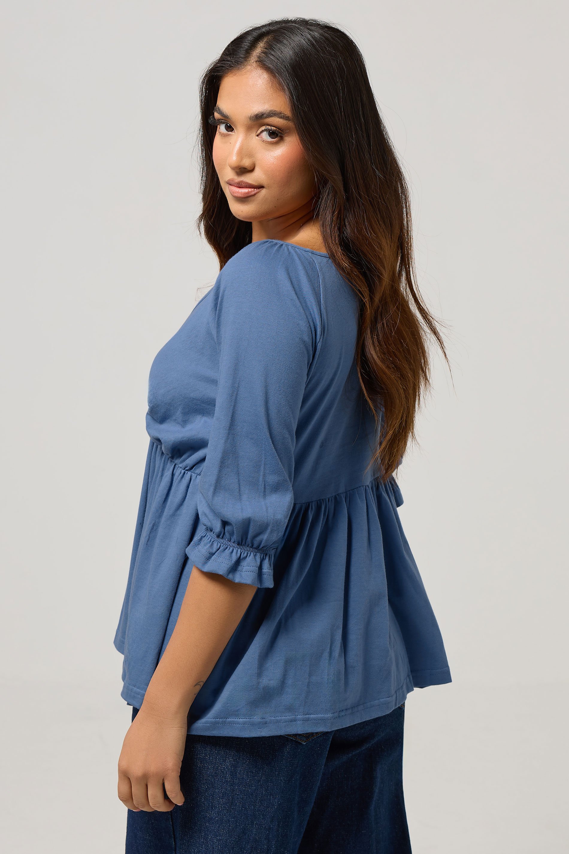 PixieGirl Petite Women's Blue Cotton Smock Top | PixieGirl 3