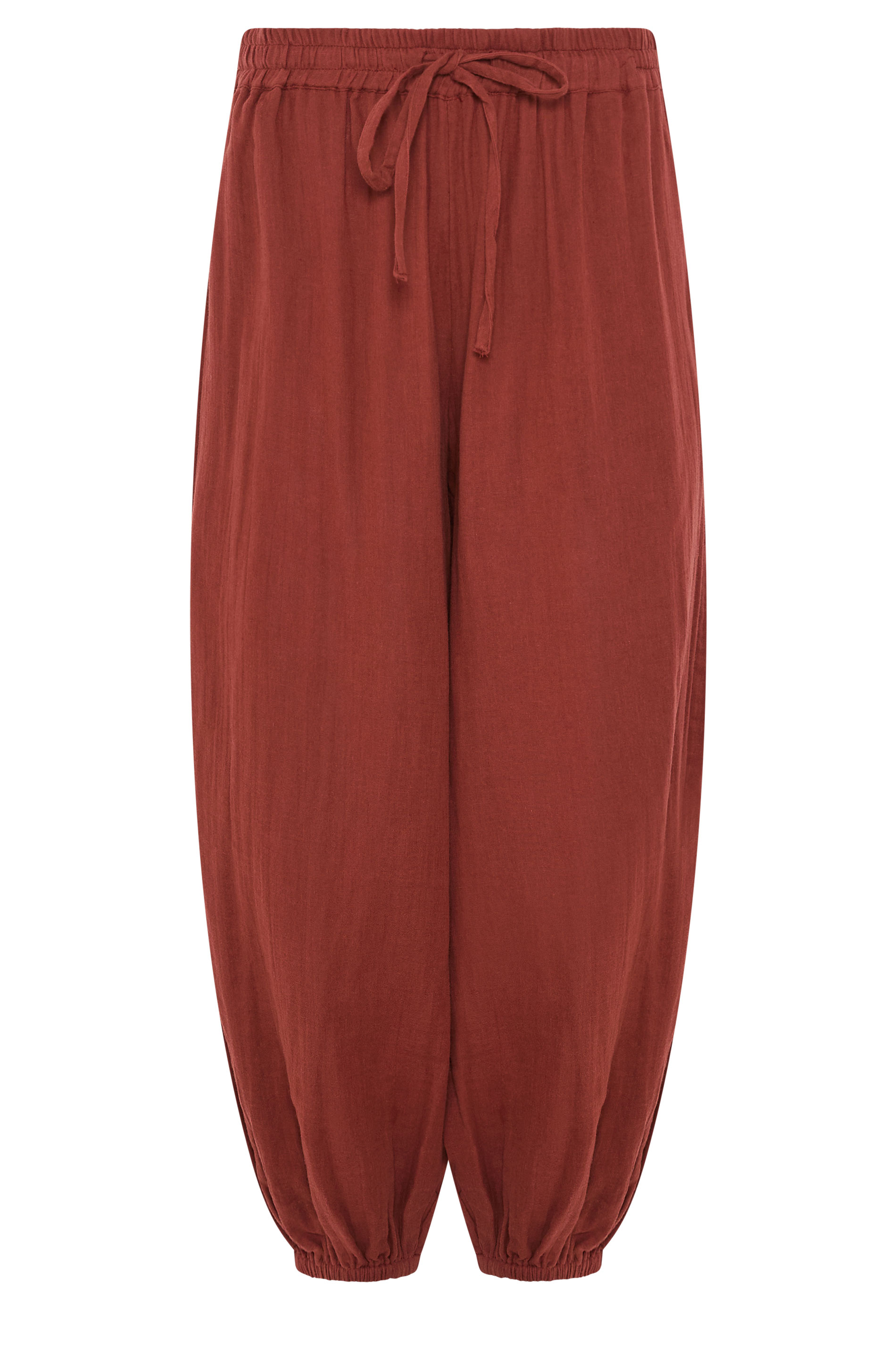 PixieGirl Petite Women's Brick Red Cheesecloth Cotton Balloon Trousers | PixieGirl 5