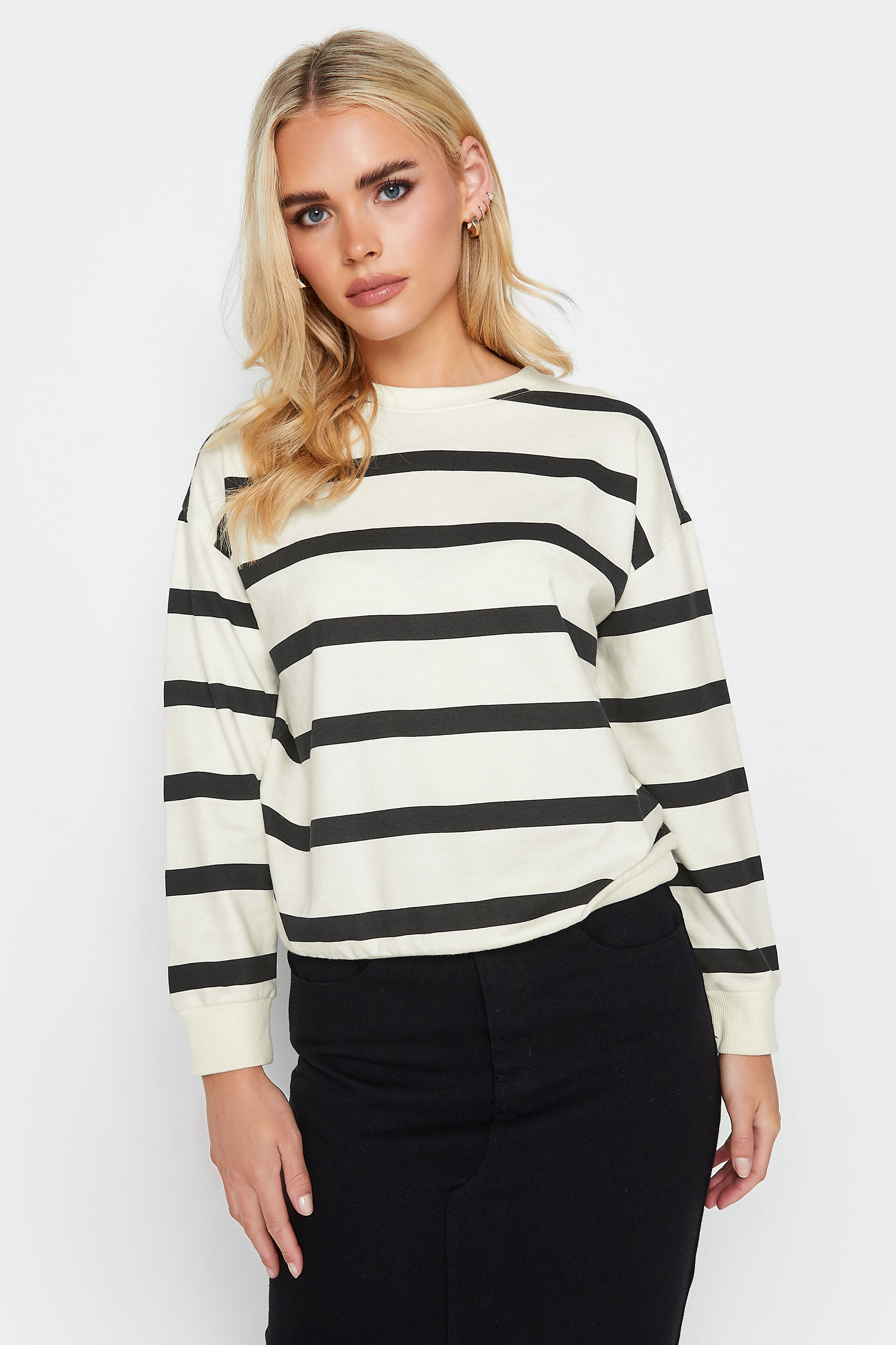 Petite Cream & Black Stripe Sweatshirt | PixieGirl 1