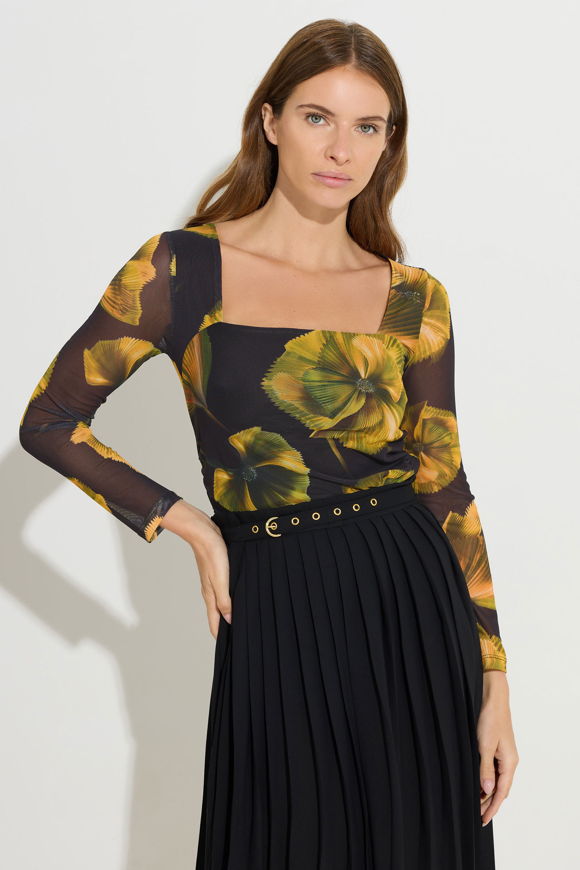 STAR Yellow Floral Square Neck Mesh Top | StarByJM 2