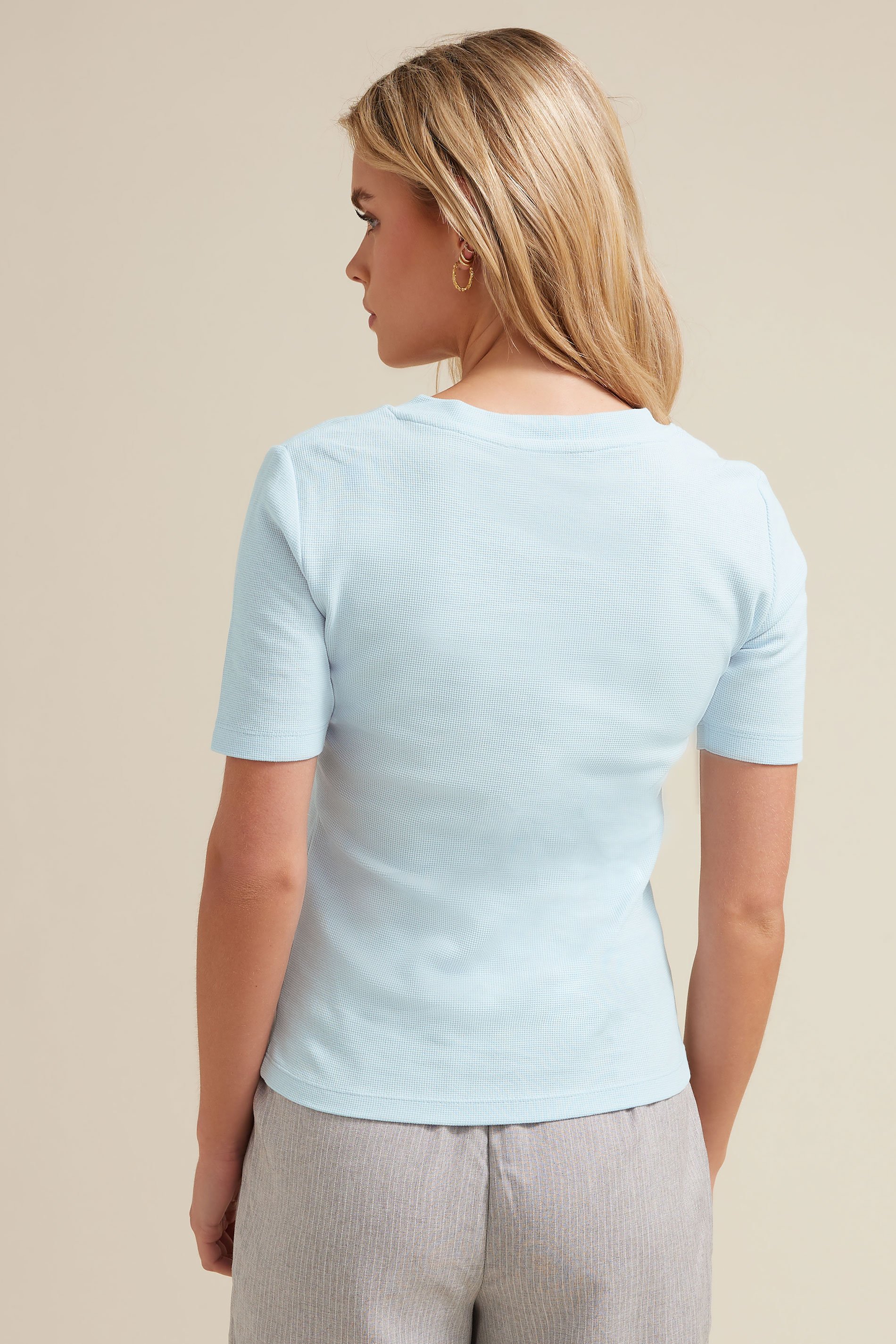 PixieGirl Petite Women's 2 PACK Light Blue & White Waffle Henley T-Shirts | PixieGirl 5