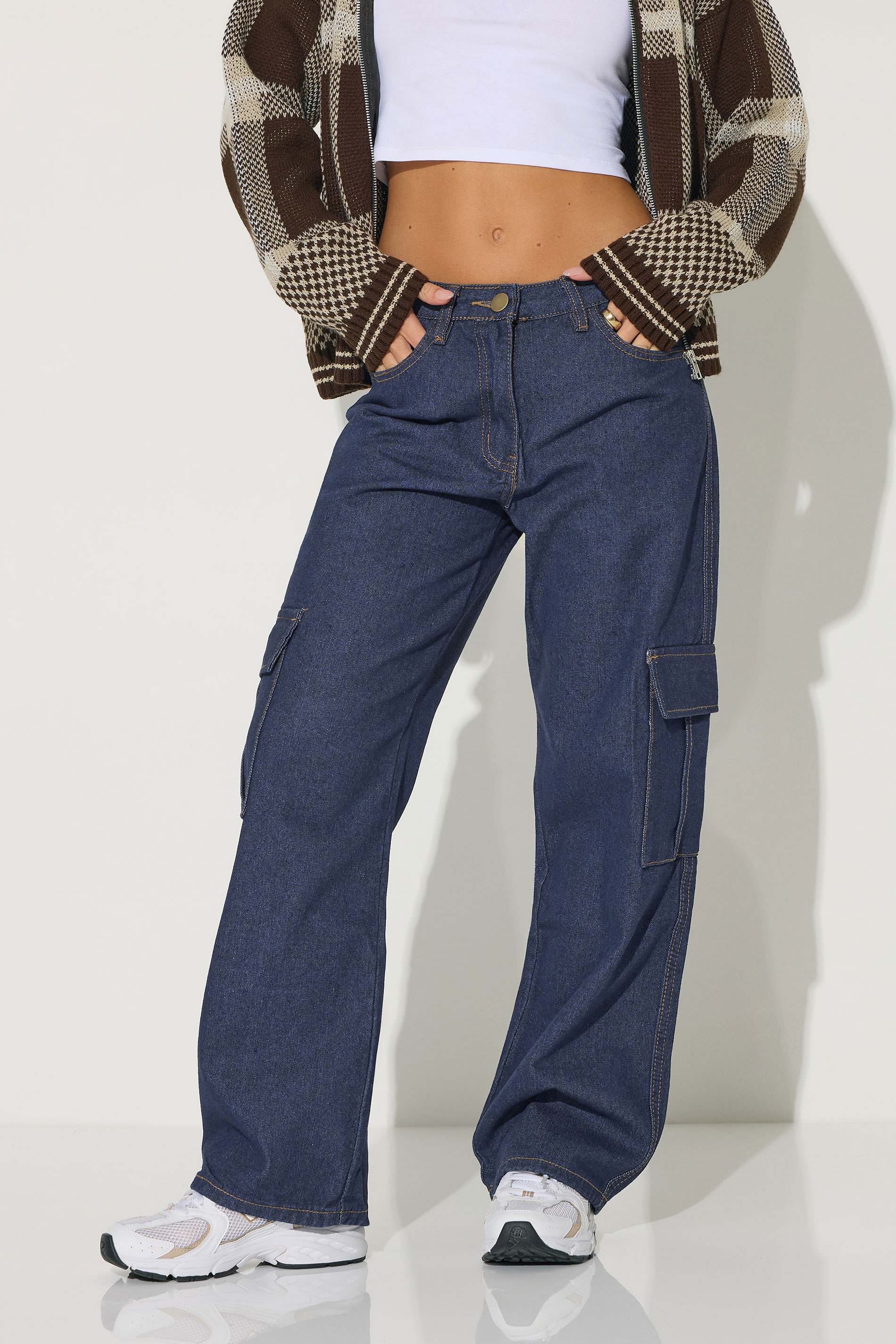 PixieGirl Petite Womens Indigo Blue Non-Stretch Utility Cargo Jeans | PixieGirl 2