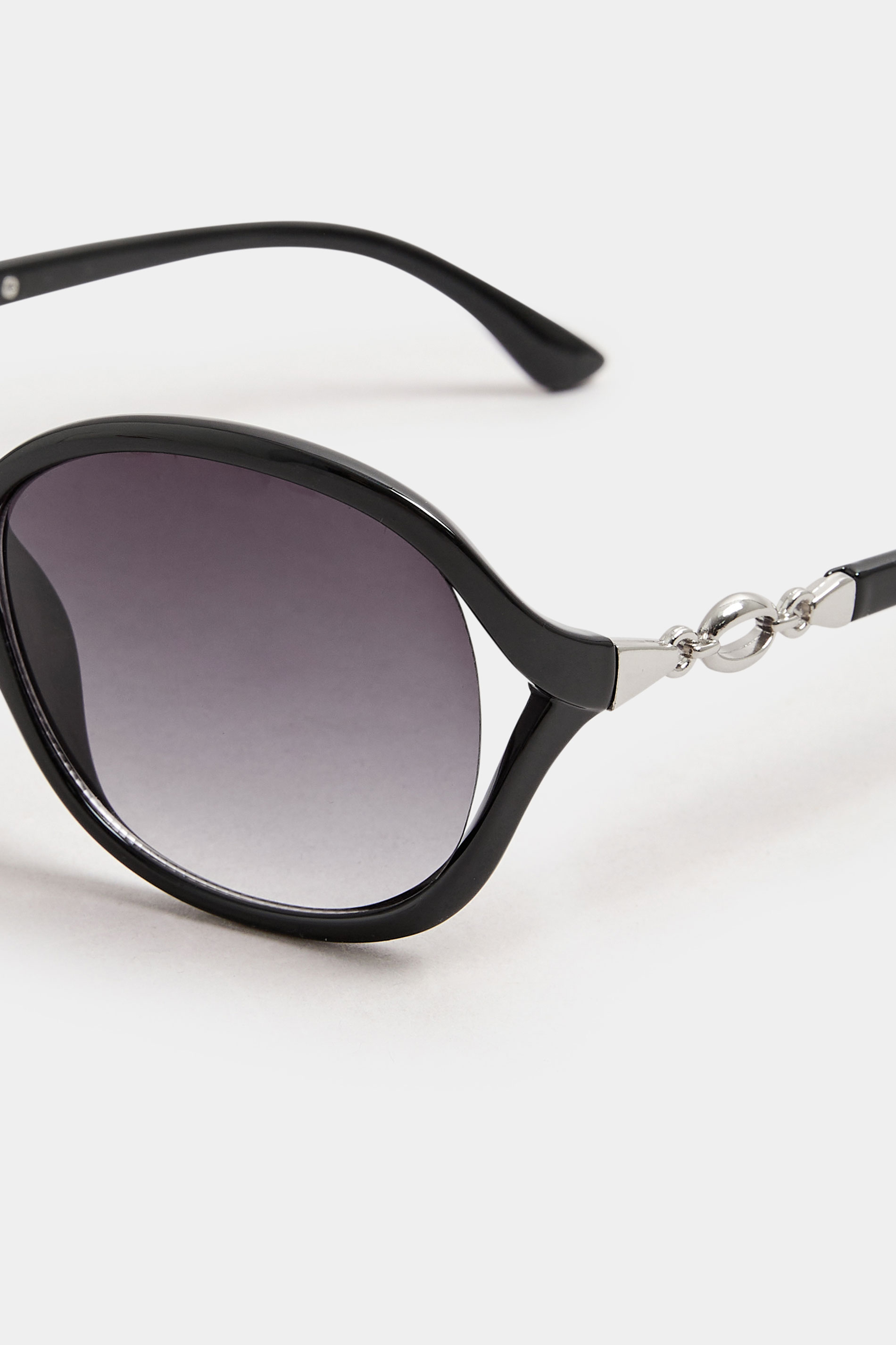 Black Oval Metal Detail Sunglasses | Yours Clothing 4