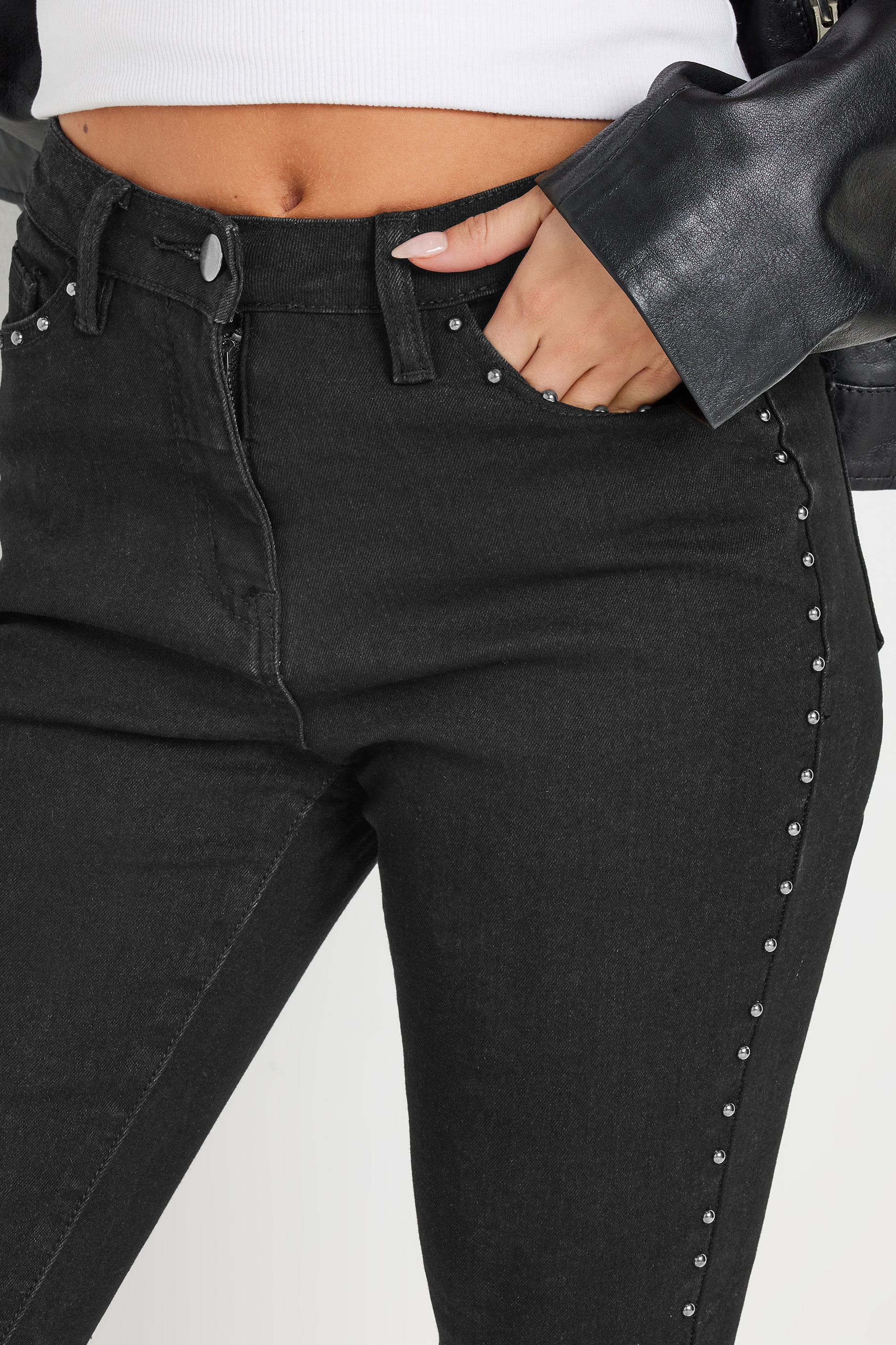 Petite Black Stud Skinny AVA Jeans | PixieGirl 4