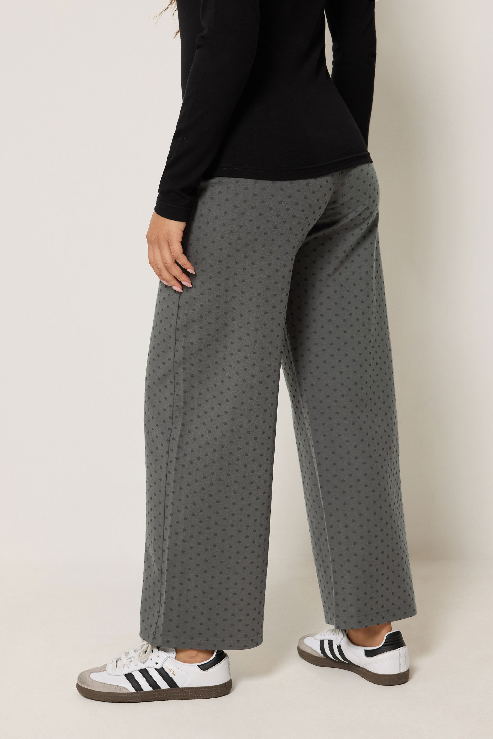 PixieGirl Petite Women's Grey Polka Dot Wide Leg Yoga Pants | PixieGirl 2