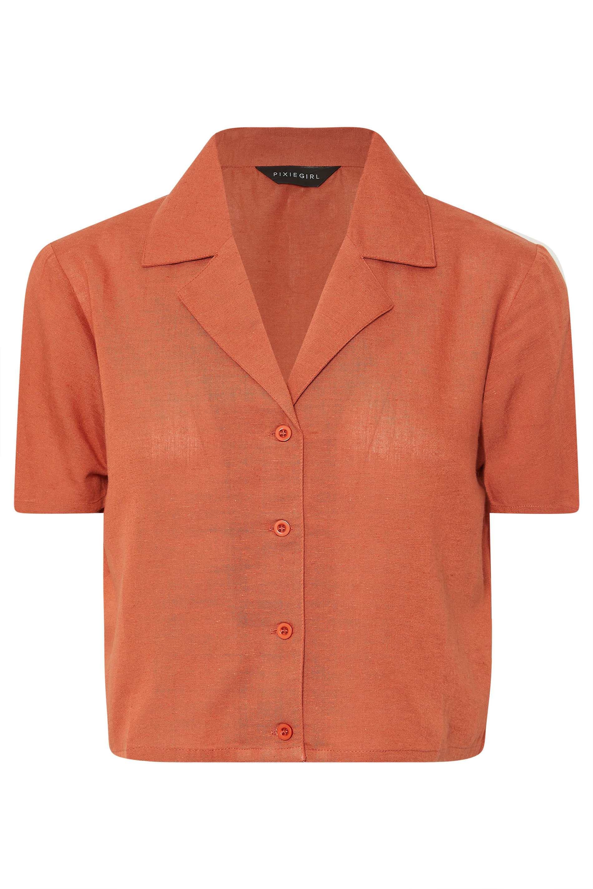 PixieGirl Petite Women's Rust Orange Linen Cropped Short Sleeve Shirt | PixieGirl 5