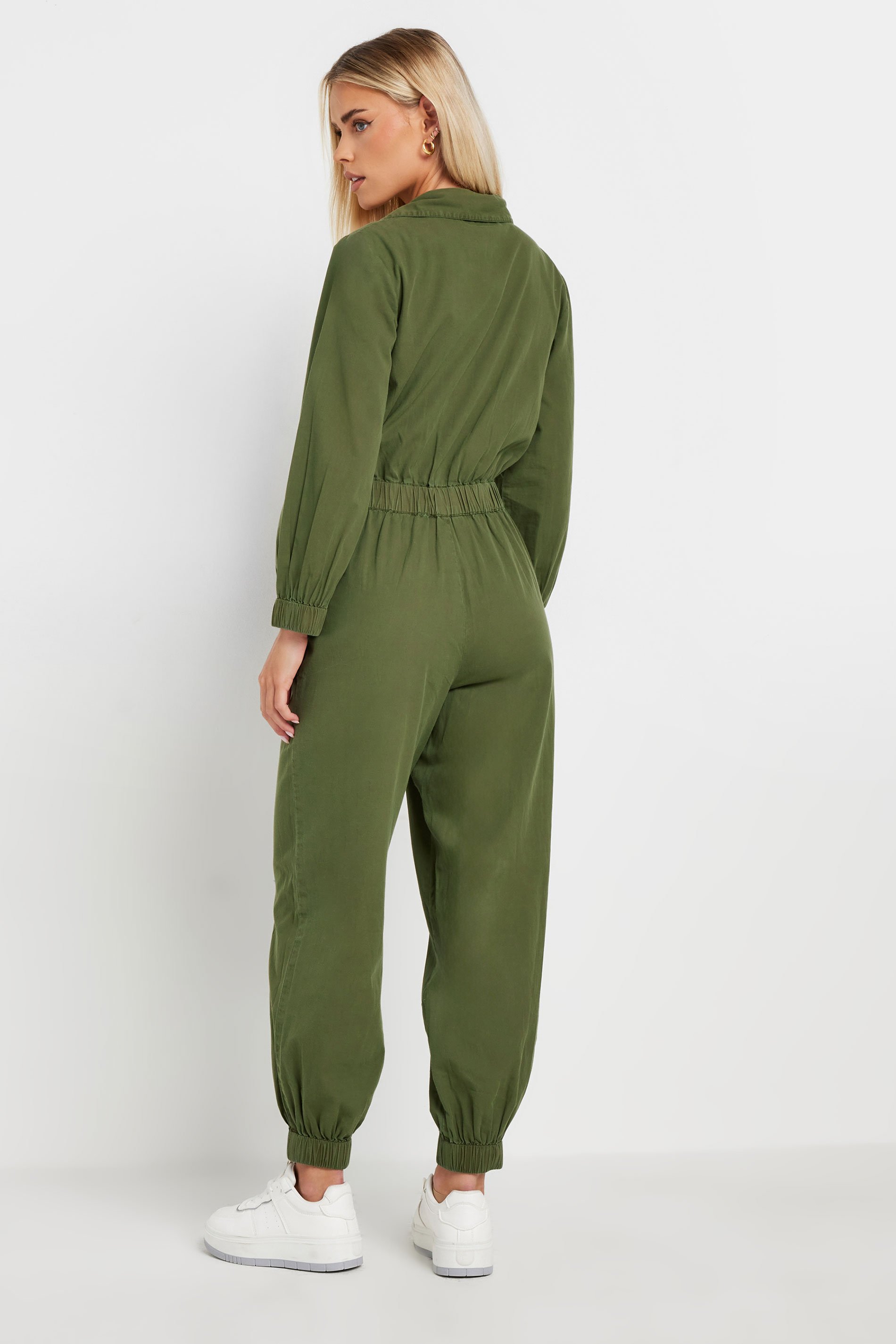 PixieGirl Petite Women's Khaki Green Zip Front Jumpsuit | PixieGirl 4
