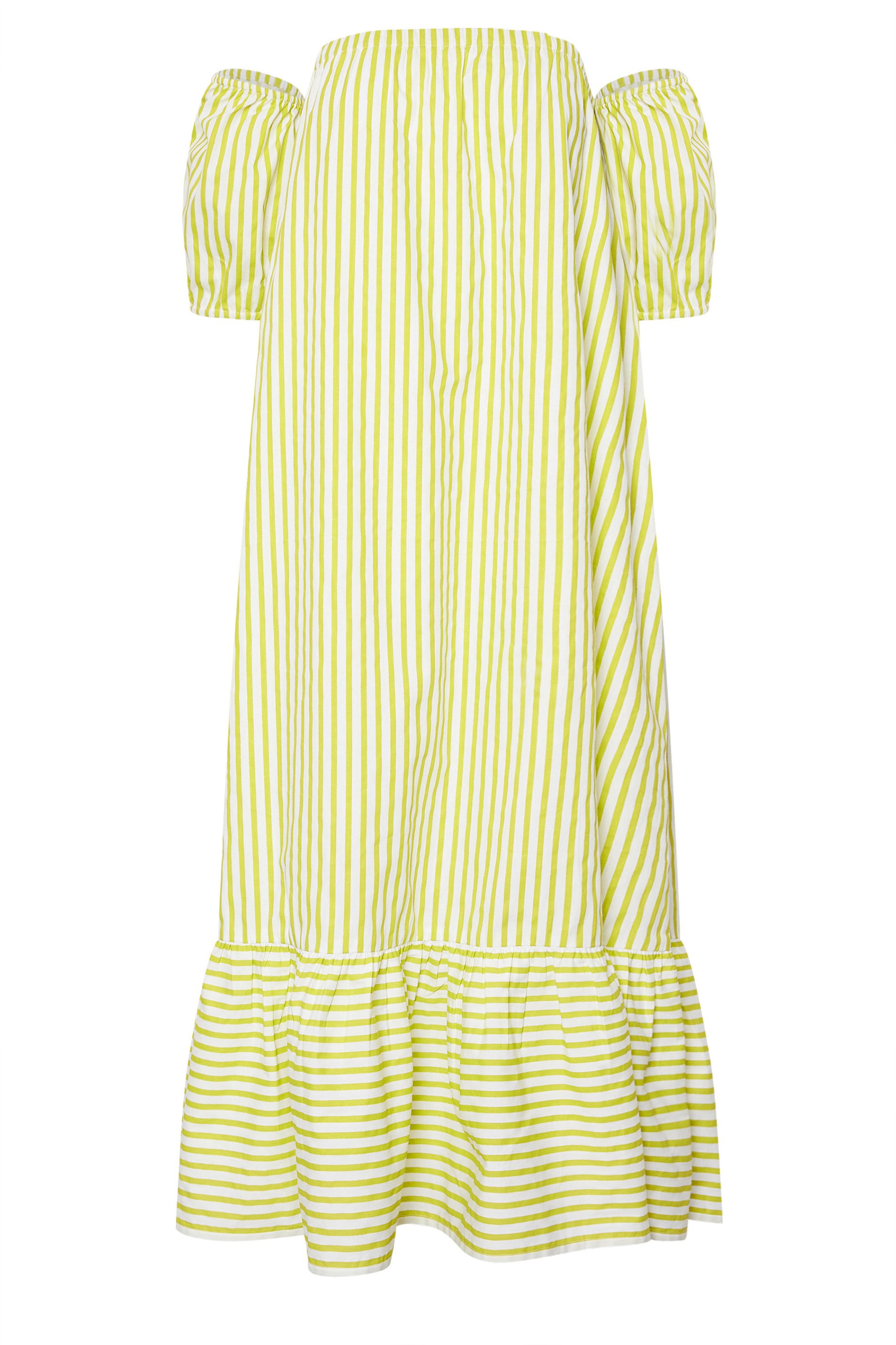PixieGirl Petite Women's Lime Green Stripe Bardot Midaxi Dress | PixieGirl 7