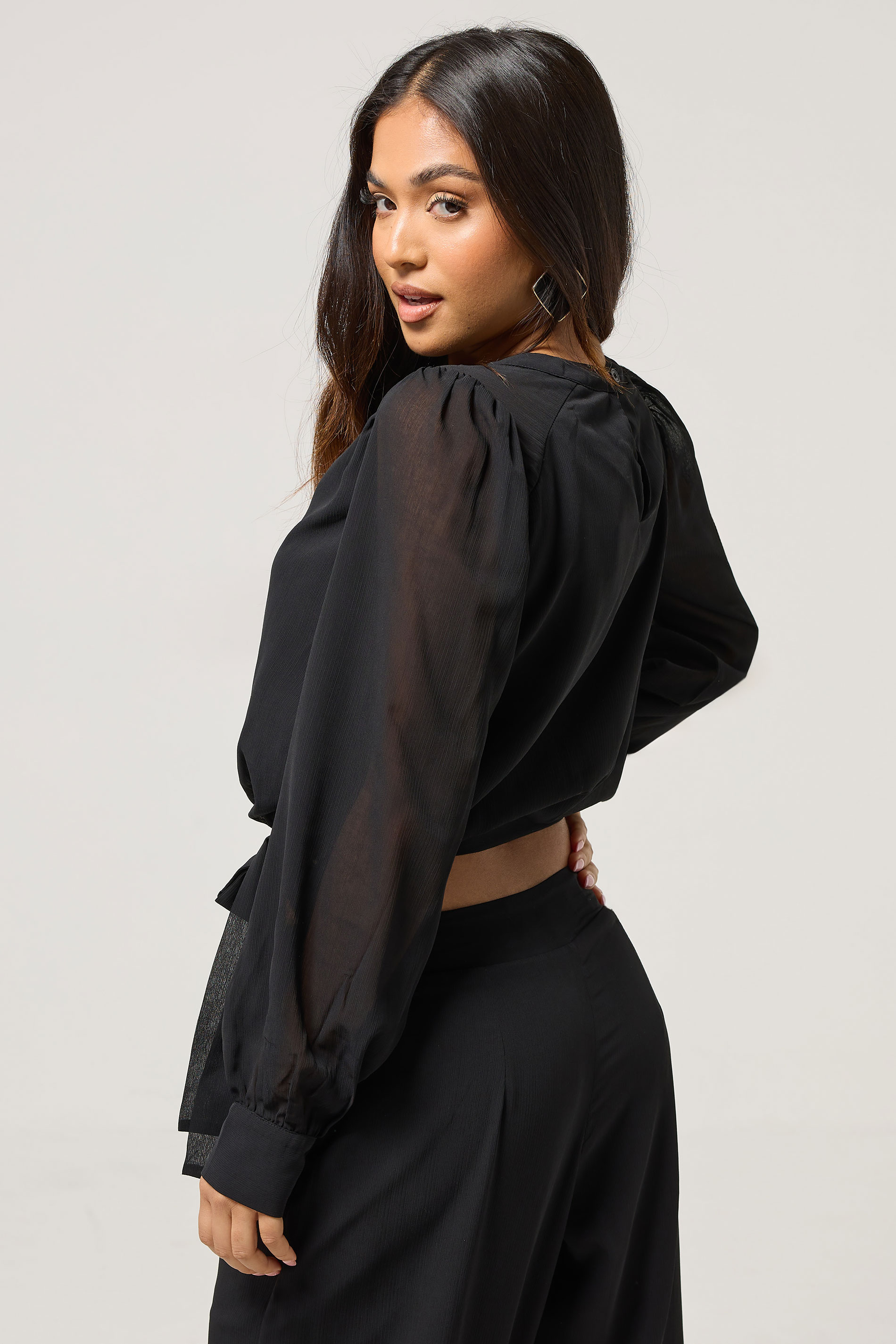 PixieGirl Petite Women's Black Chiffon Side Tie Blouse | PixieGirl 4
