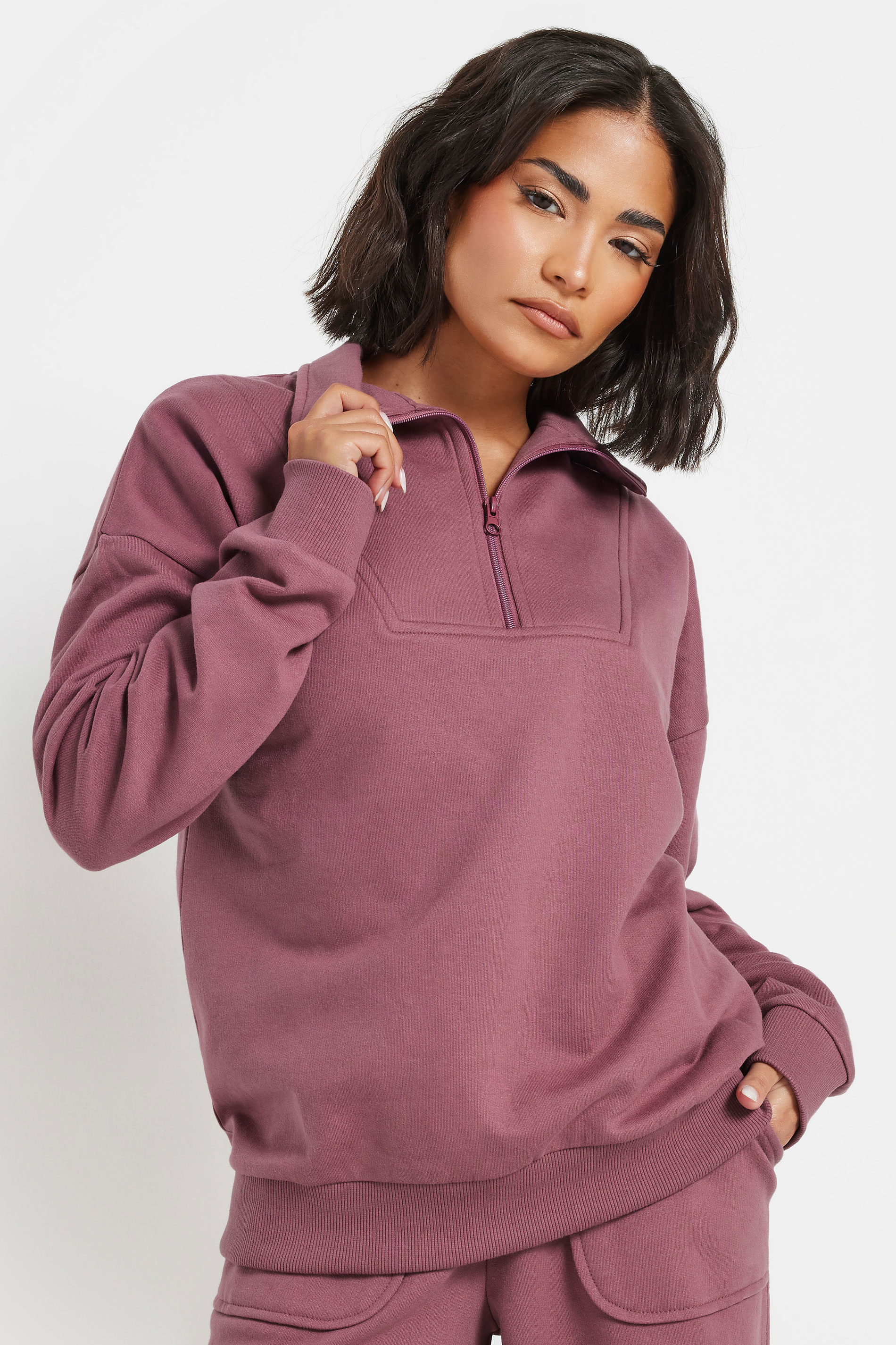 PixieGirl Petite Women's Blush Pink Quarter Zip Sweatshirt | PixieGirl 2