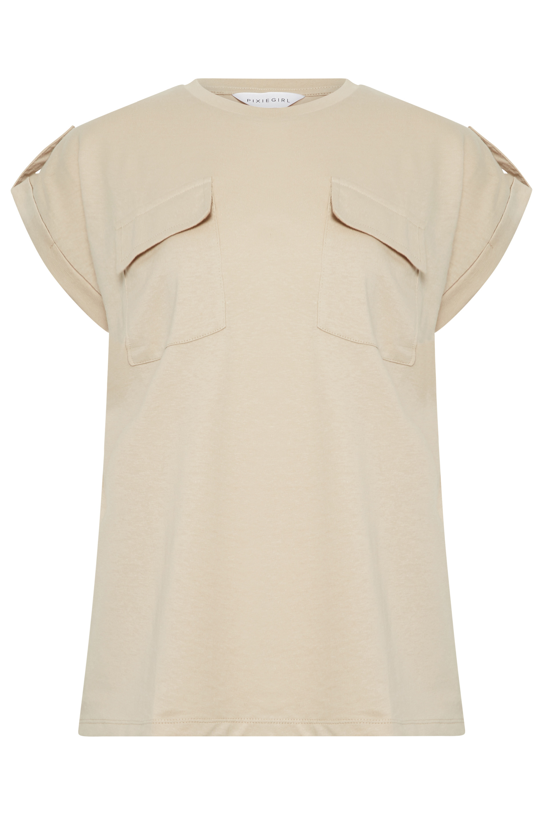 Petite Natural Brown Pocket Detail Cotton T-Shirt | PixieGirl 6