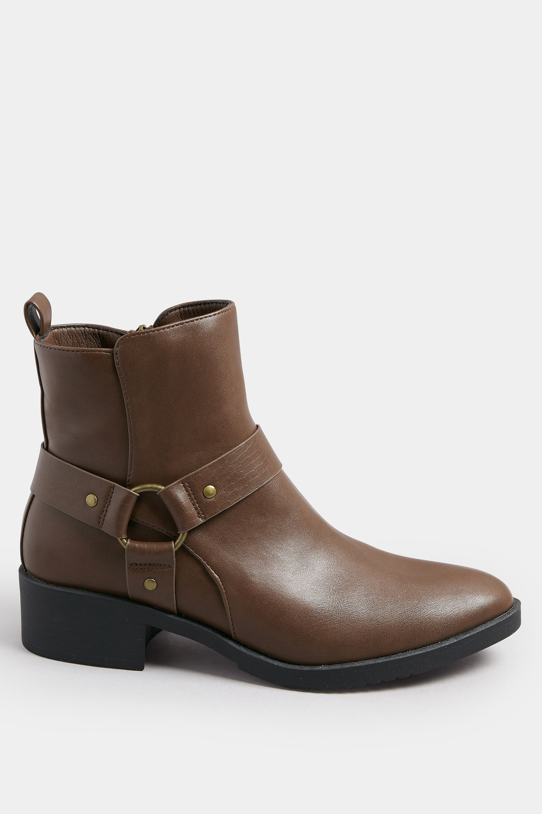 Brown Faux Leather Buckle Ankle Boots In Standard Fit | Yours Clothing 3