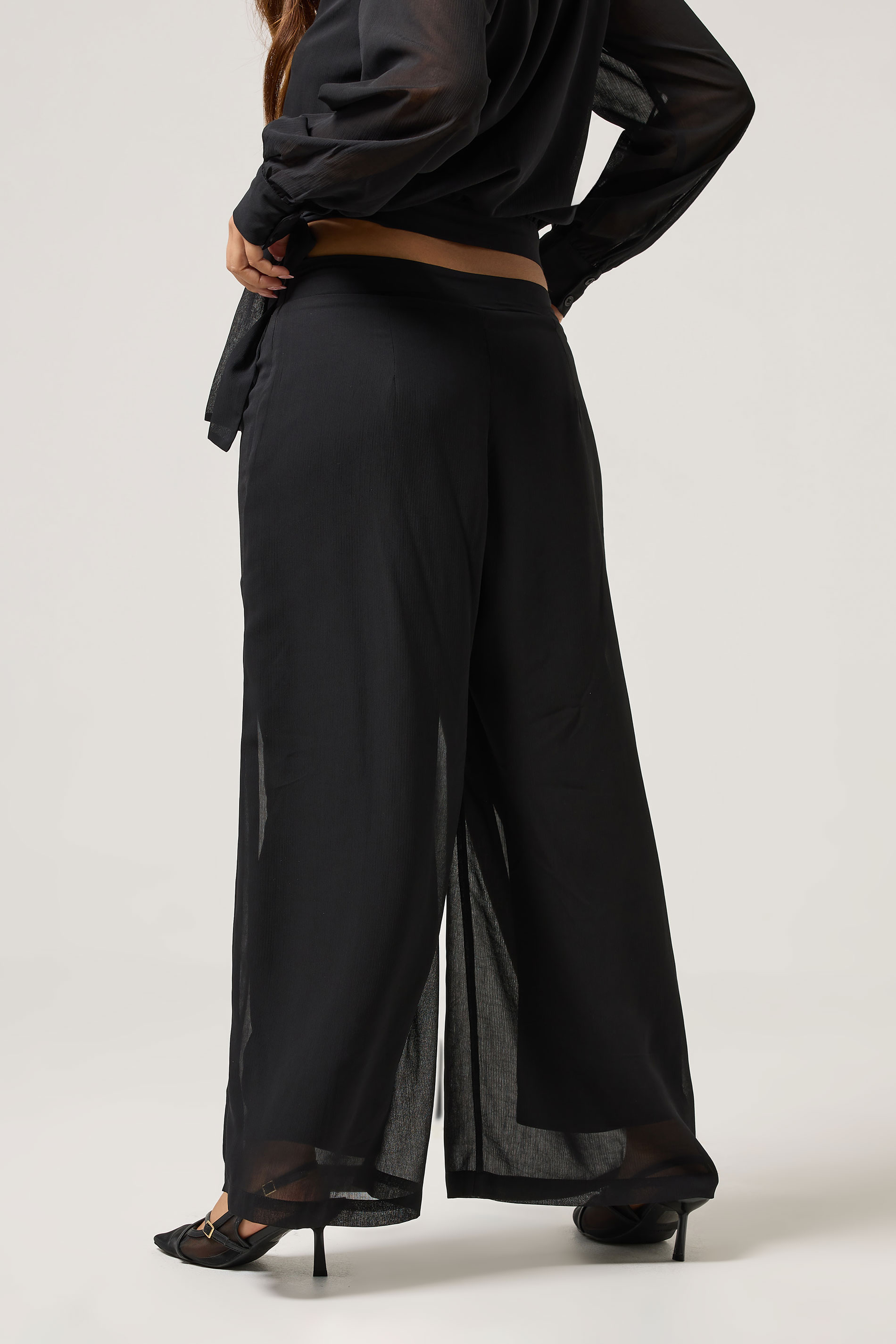 PixieGirl Petite Women's Black Chiffon Palazzo Trousers | PixieGirl 4