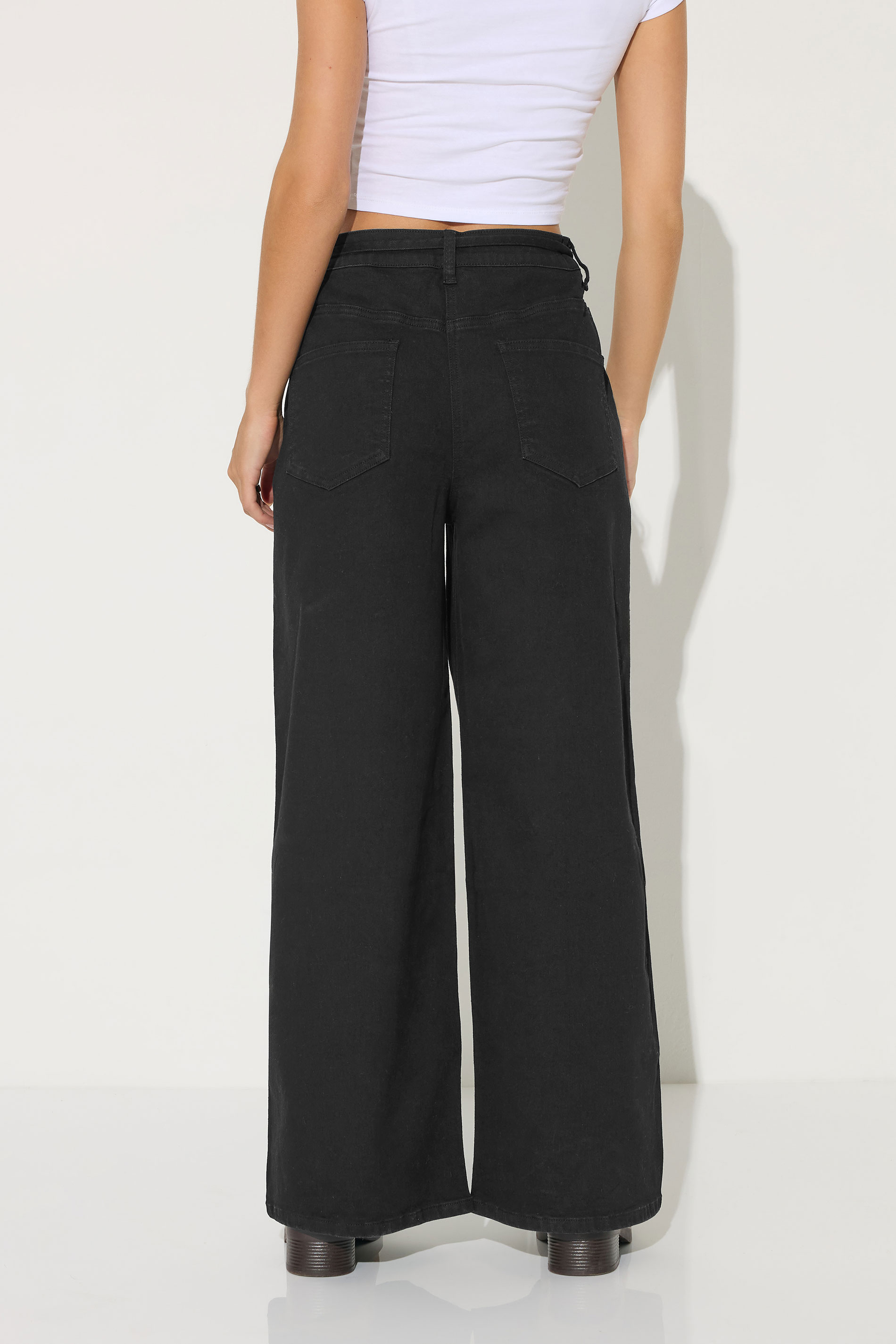 PixieGirl Petite Women's Black Belt Tie Wide Leg Jeans | PixieGirl  4