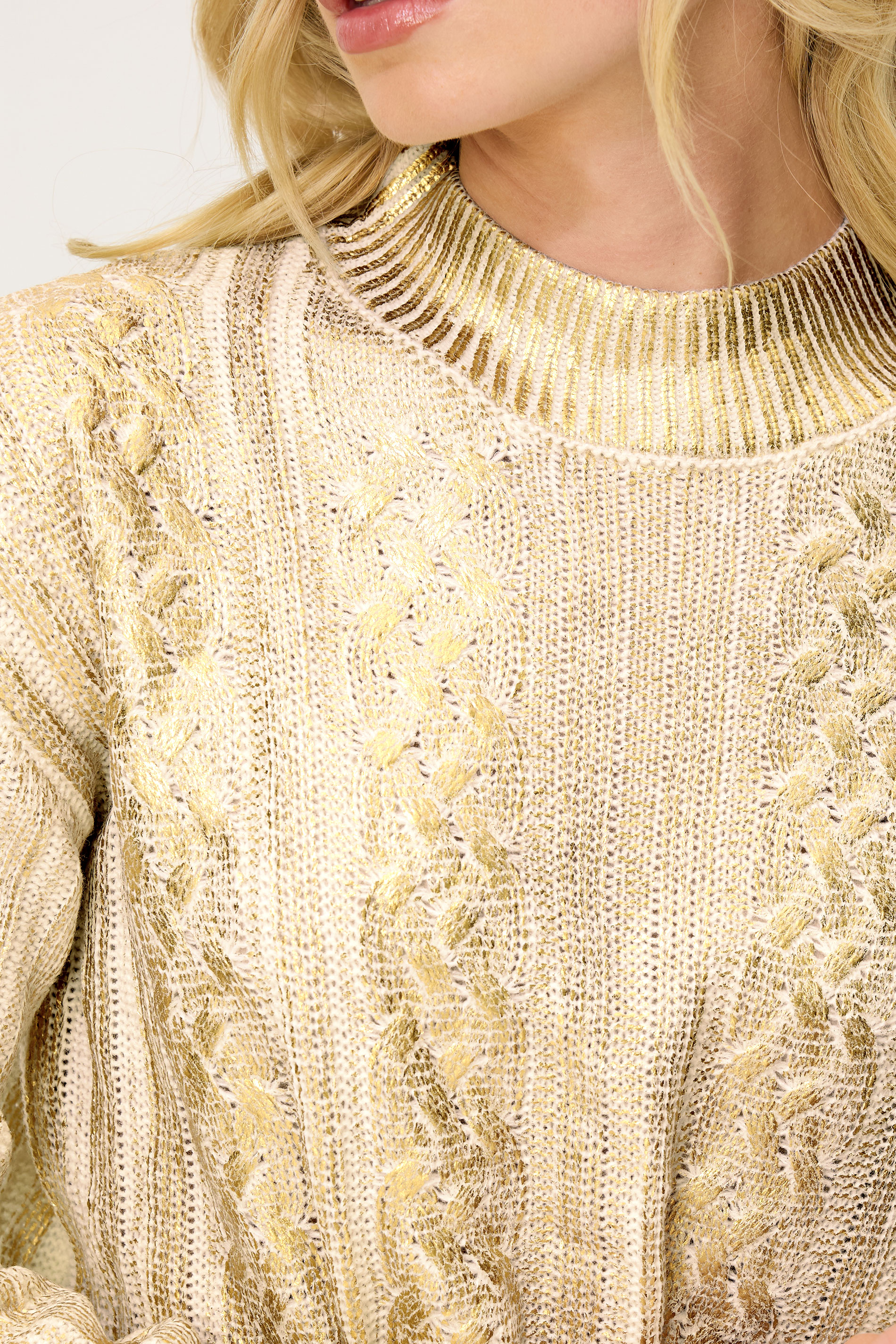 PixieGirl Petite Women's Gold Metallic Foil Cable Knit Jumper | PixieGirl 4