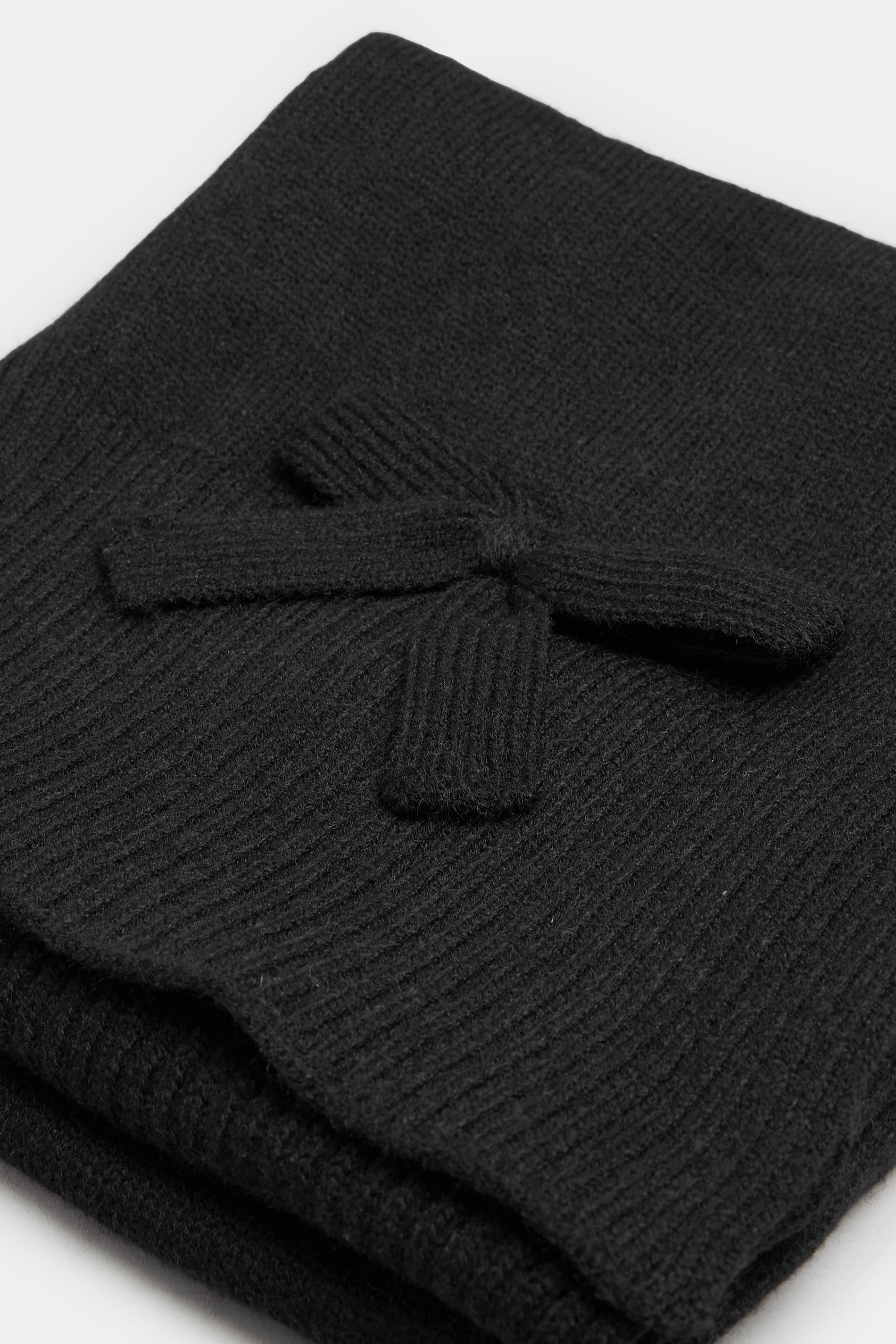 Black Bow Detail Knitted Scarf | Yours Clothing 3