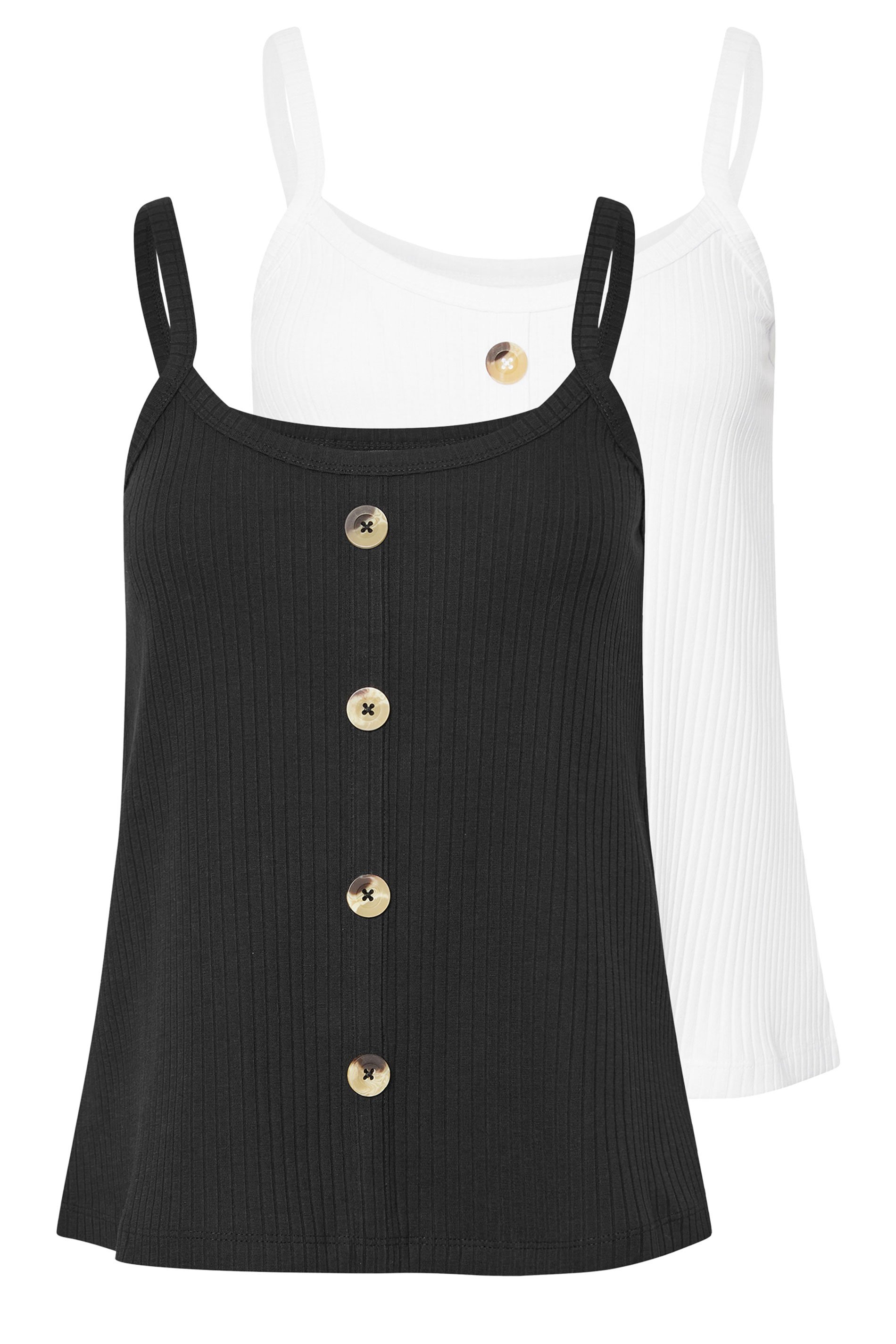 PixieGirl Petite Women's 2 PACK Black & White Button Down Cami Tops | PixieGirl 7