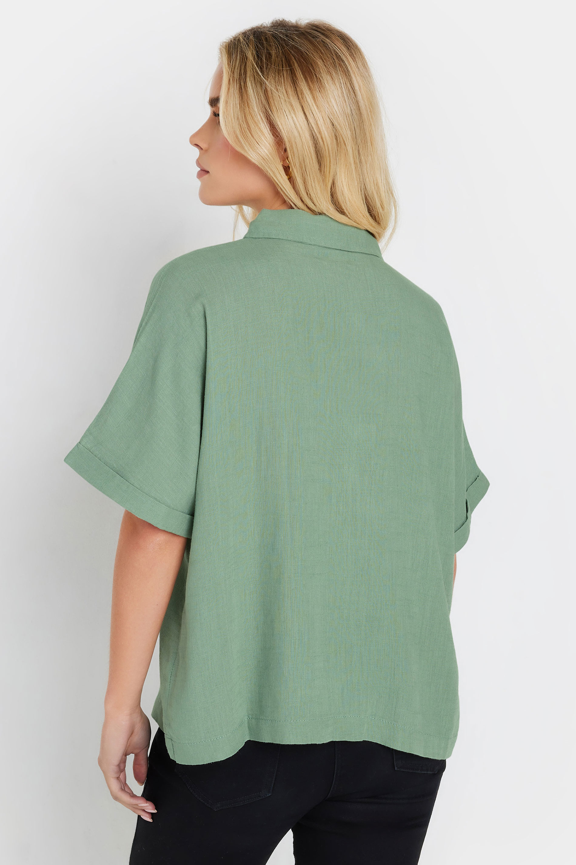 M&Co Petite Green Short Sleeve Linen Shirt | M&Co 1