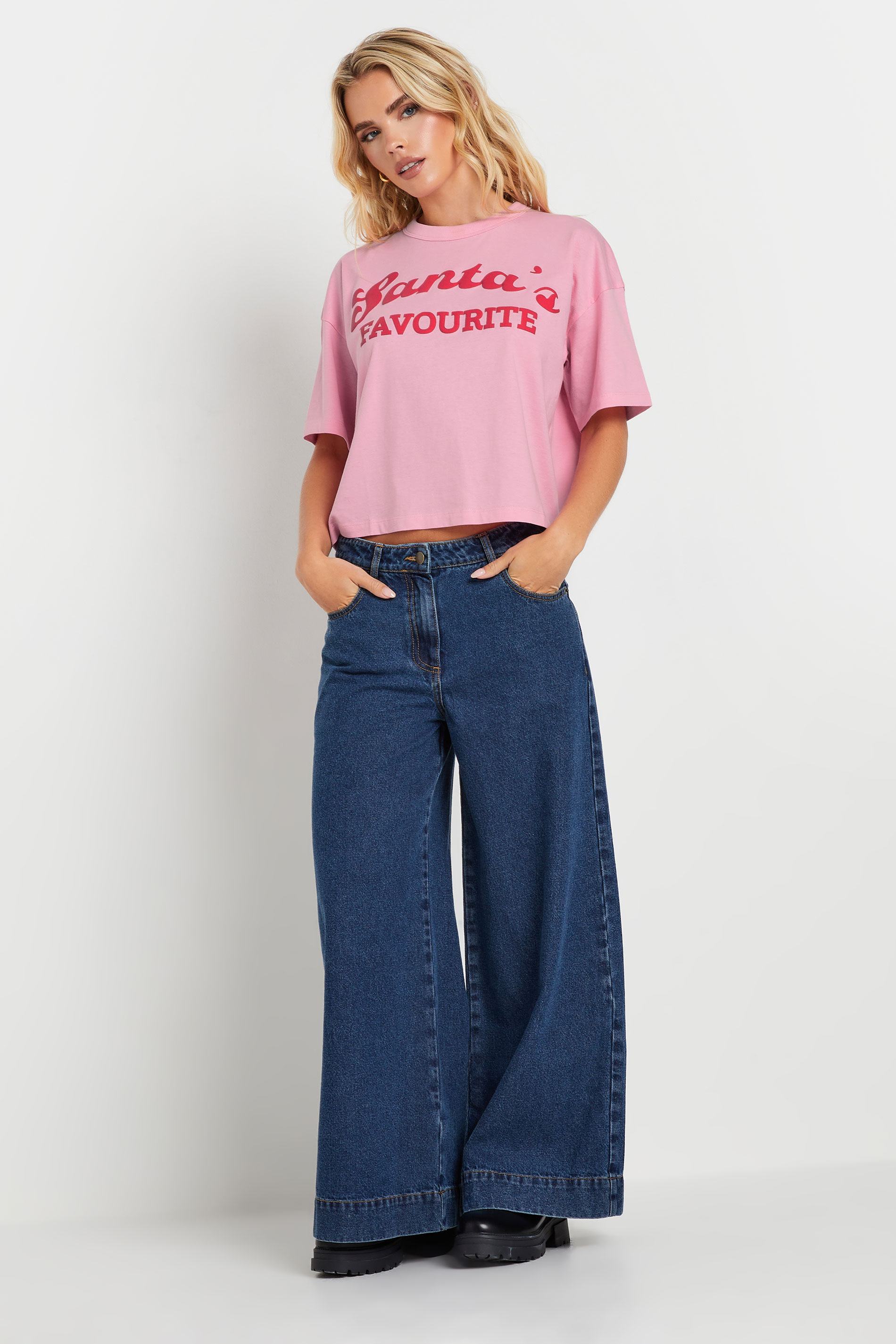 PixieGirl Petite Women's Pink 'Santa's Favourite' Slogan Crop Top | PixieGirl 4