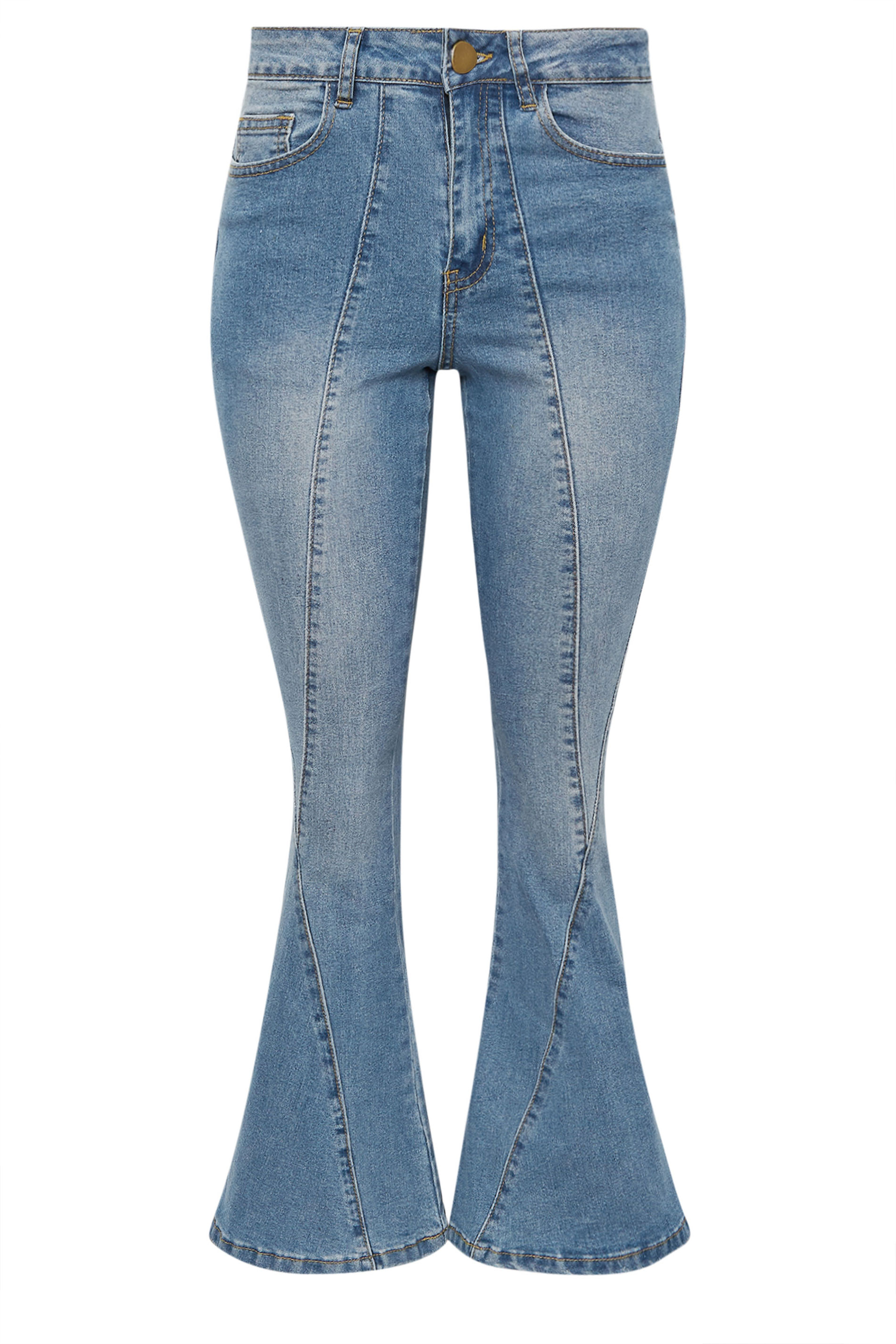 PixieGirl Petite Women's Light Blue Twisted Seam Flared Jeans | PixieGirl 5