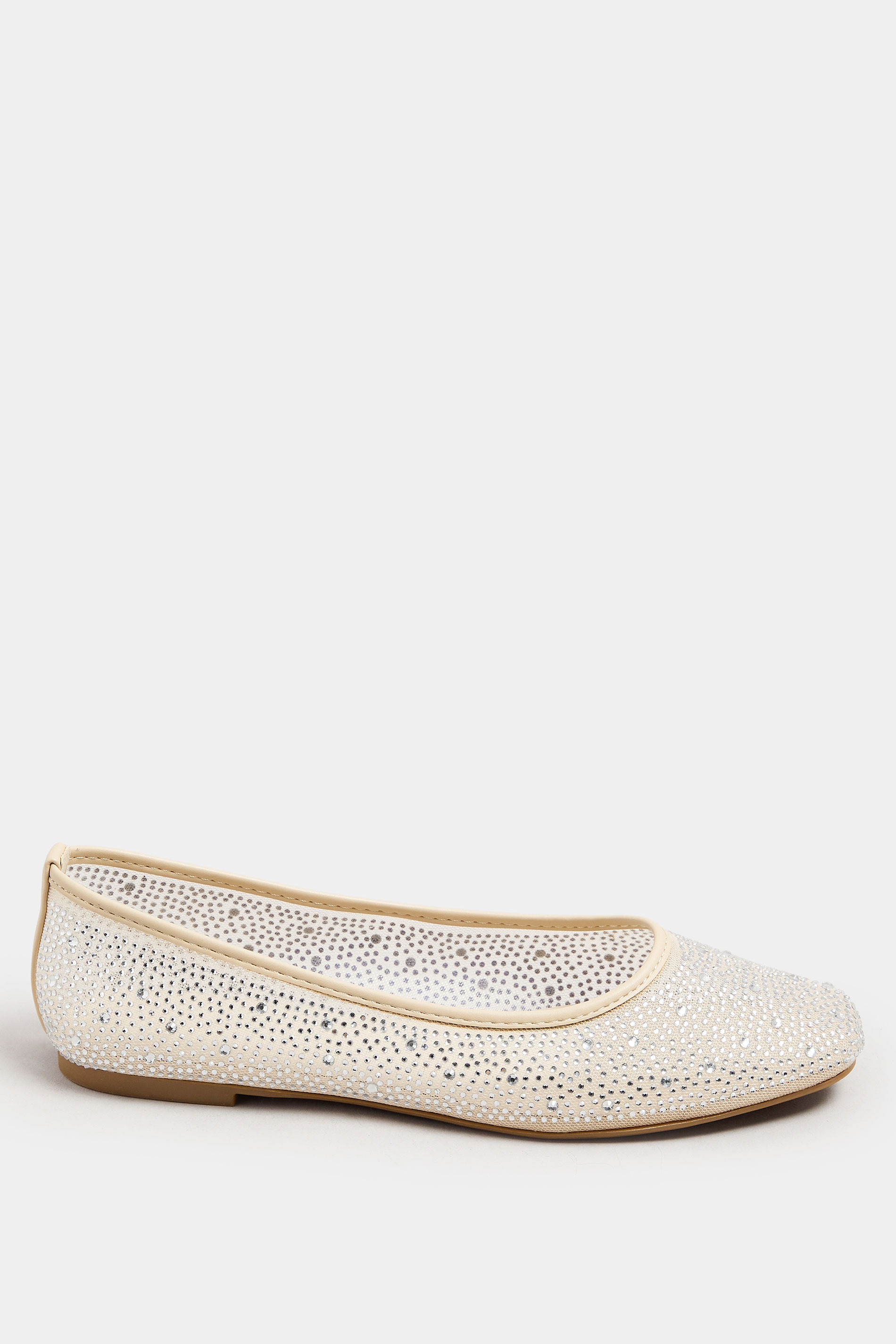 Nude Mesh Diamante Embellished Ballerina Pumps In Wide E Fit | Yours Clothing 3