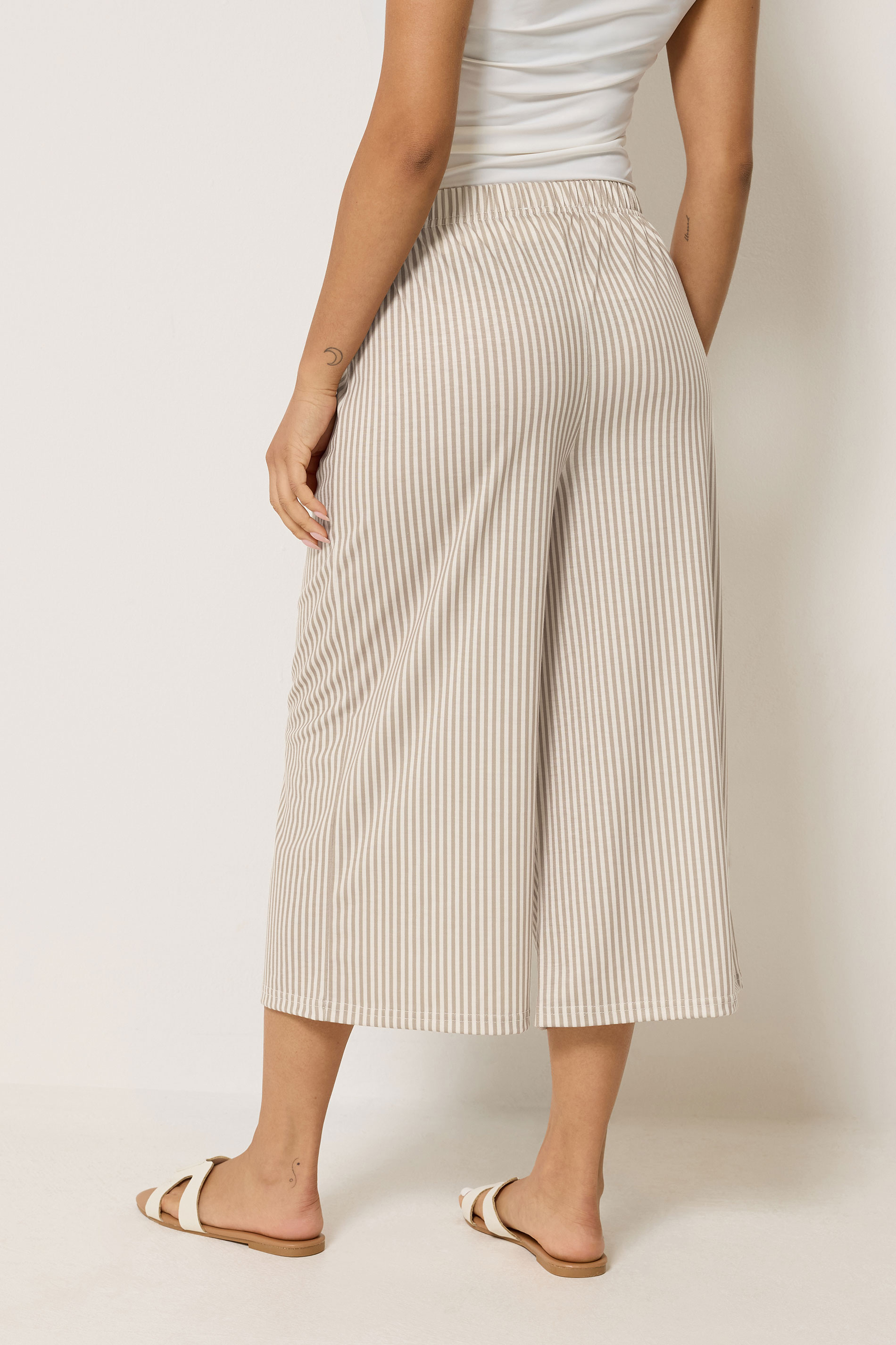 M&Co Petite Neutral Brown Stripe Wide Leg Culottes | M&Co 2