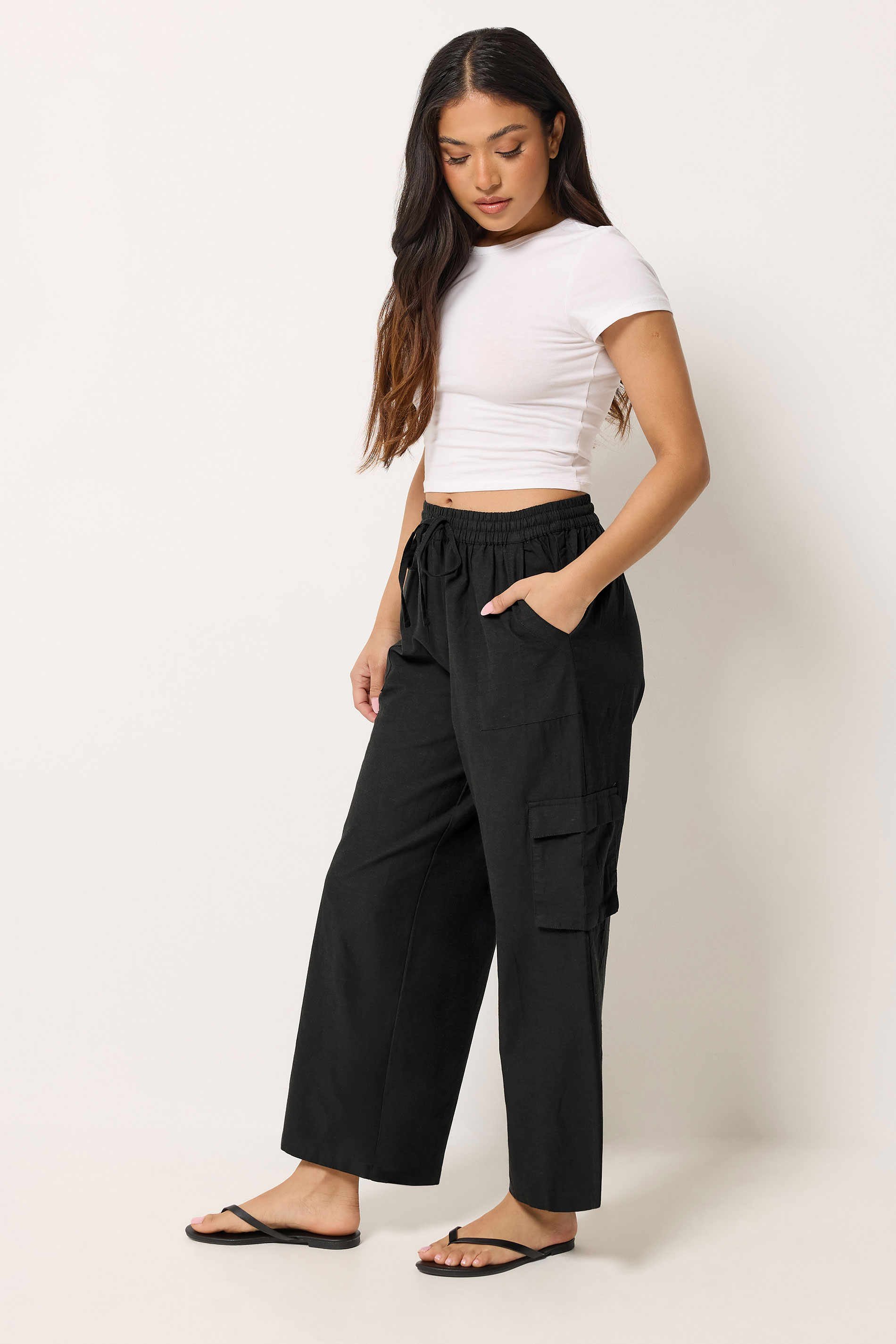 Pixiegirl Women's Black Petite Cargo Wide Leg Trousers Size Petite > 10