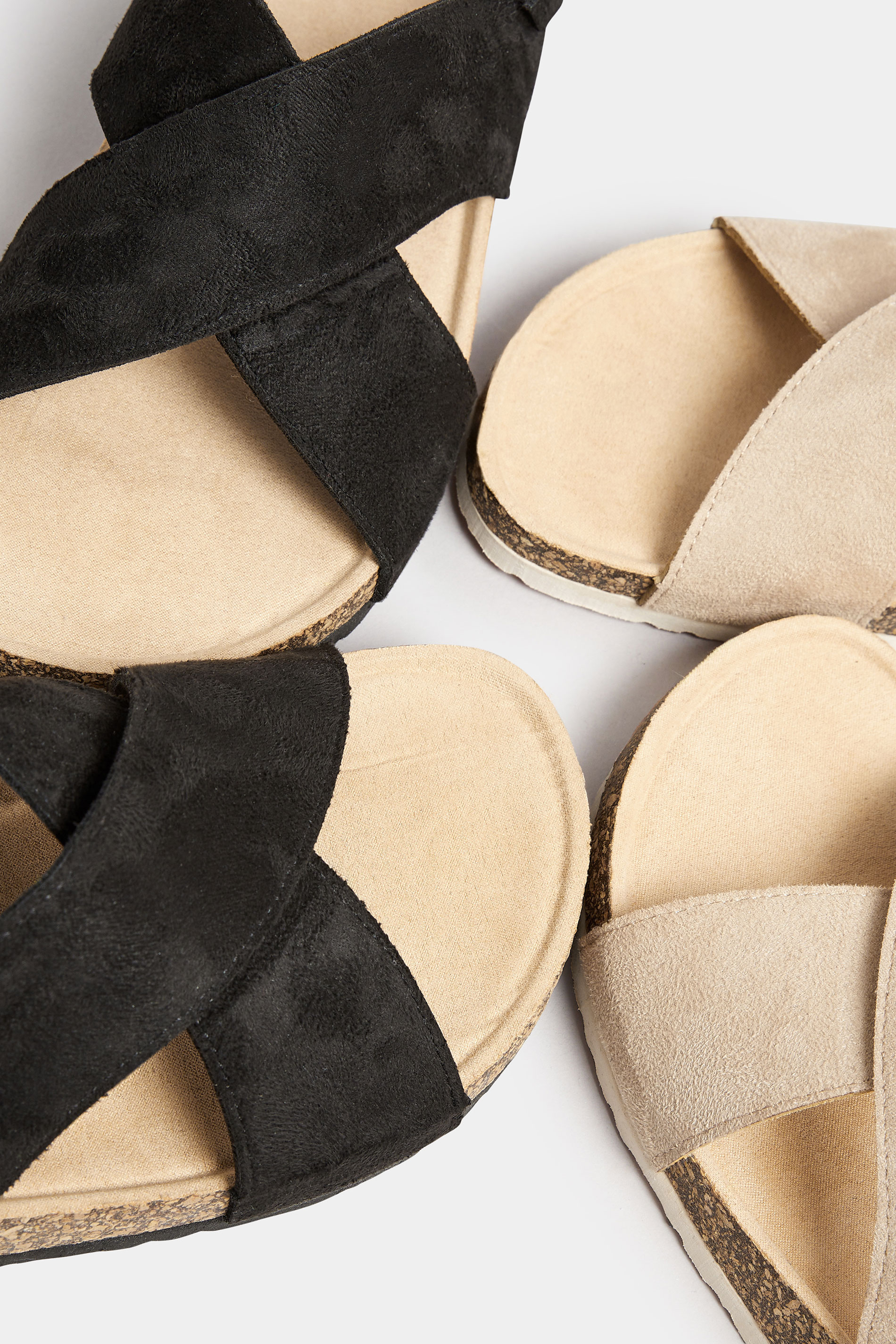 Black Cross Strap Footbed Sandals In Wide E & Extra Wide EEE Fit 6