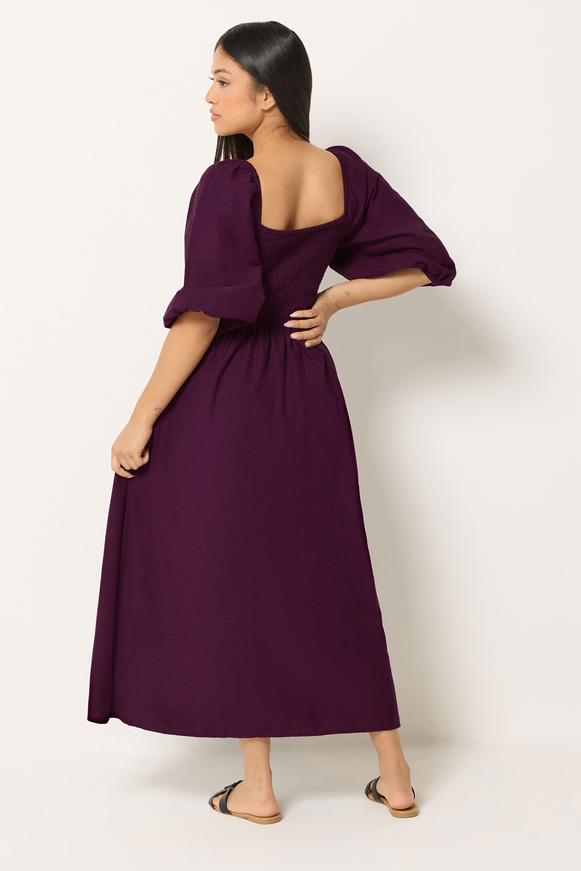 M&Co Petite Berry Purple Short Sleeve Embroidered Trim Maxi Dress | M&Co 2