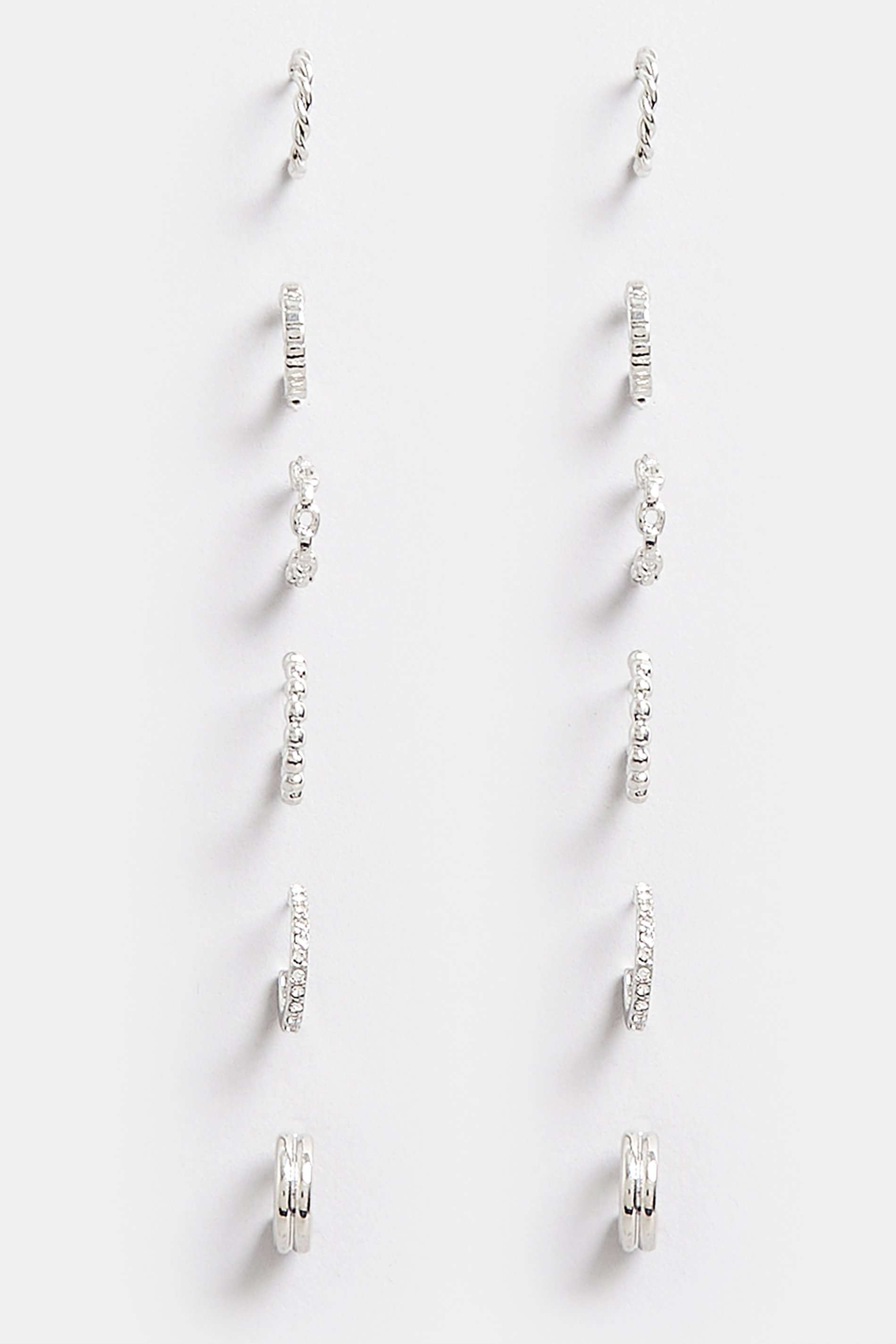 6 PACK Silver Hoop Earrings Set | Yours Clothing  3