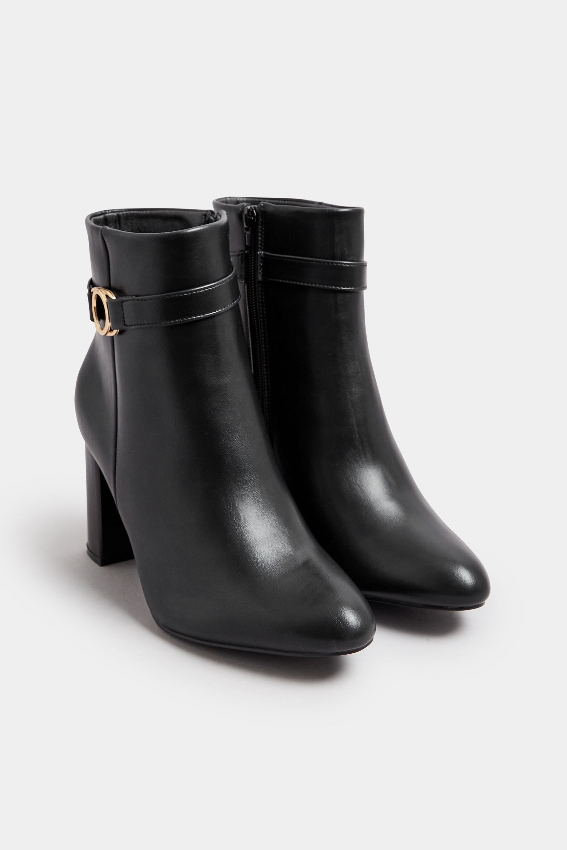 Black Faux Leather Buckle Detail Ankle Boots In Extra Wide EEE Fit | Yours Clothing  3