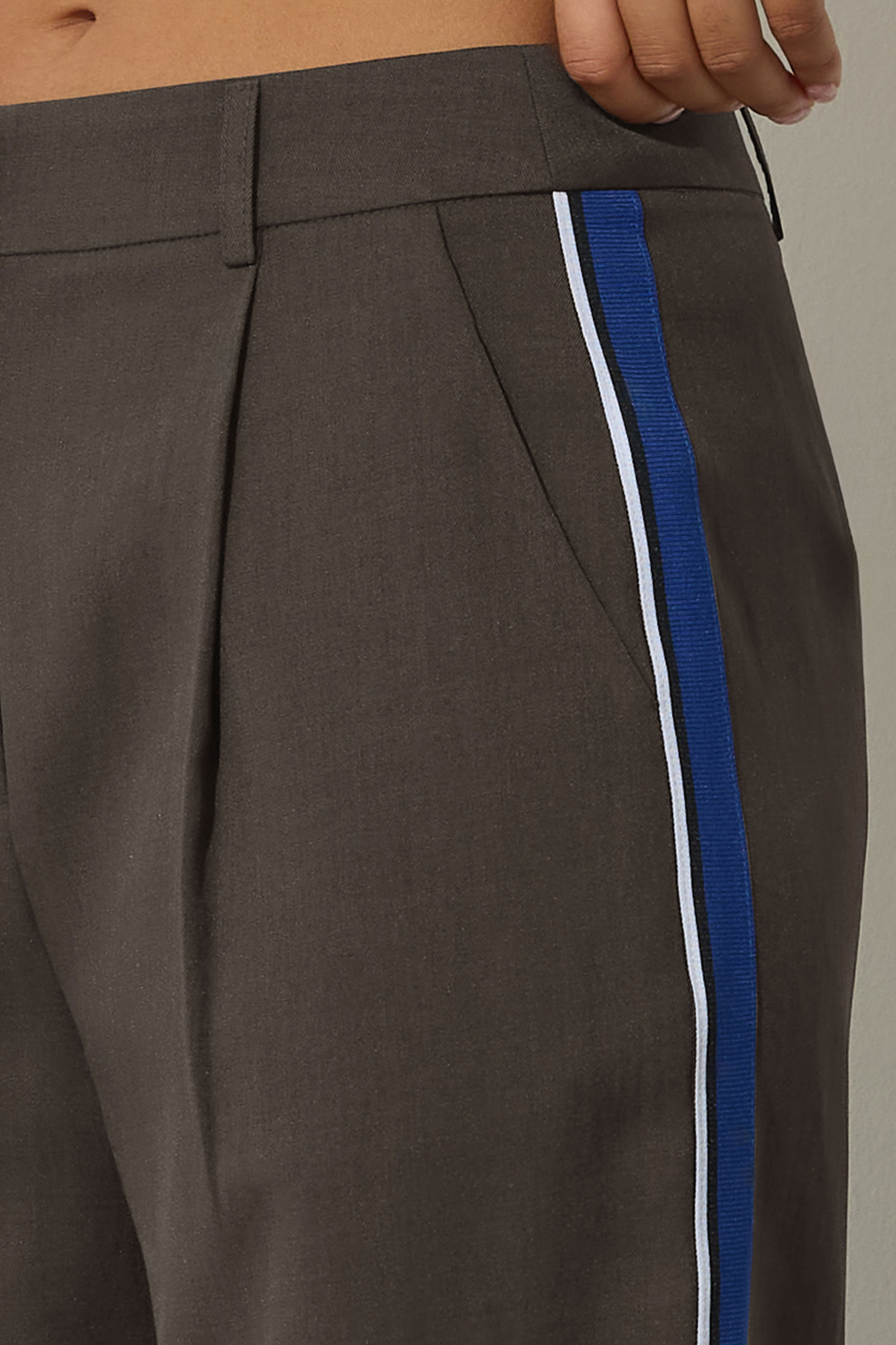 PixieGirl Petite Women's Chocolate Brown Striped Formal Trousers | PixieGirl 4