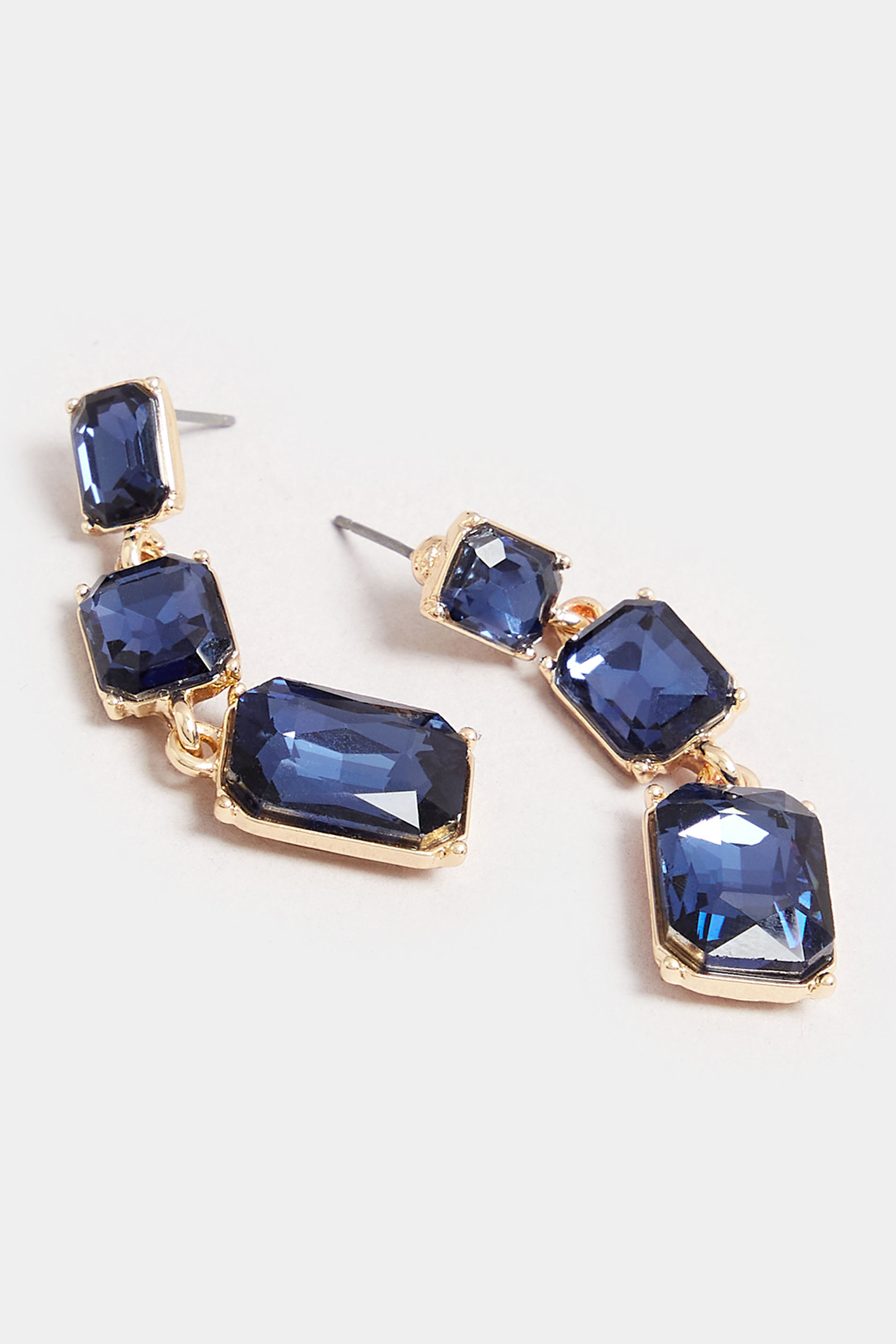 Gold Tone Blue Diamante Triple Drop Earrings | Yours Clothing  3