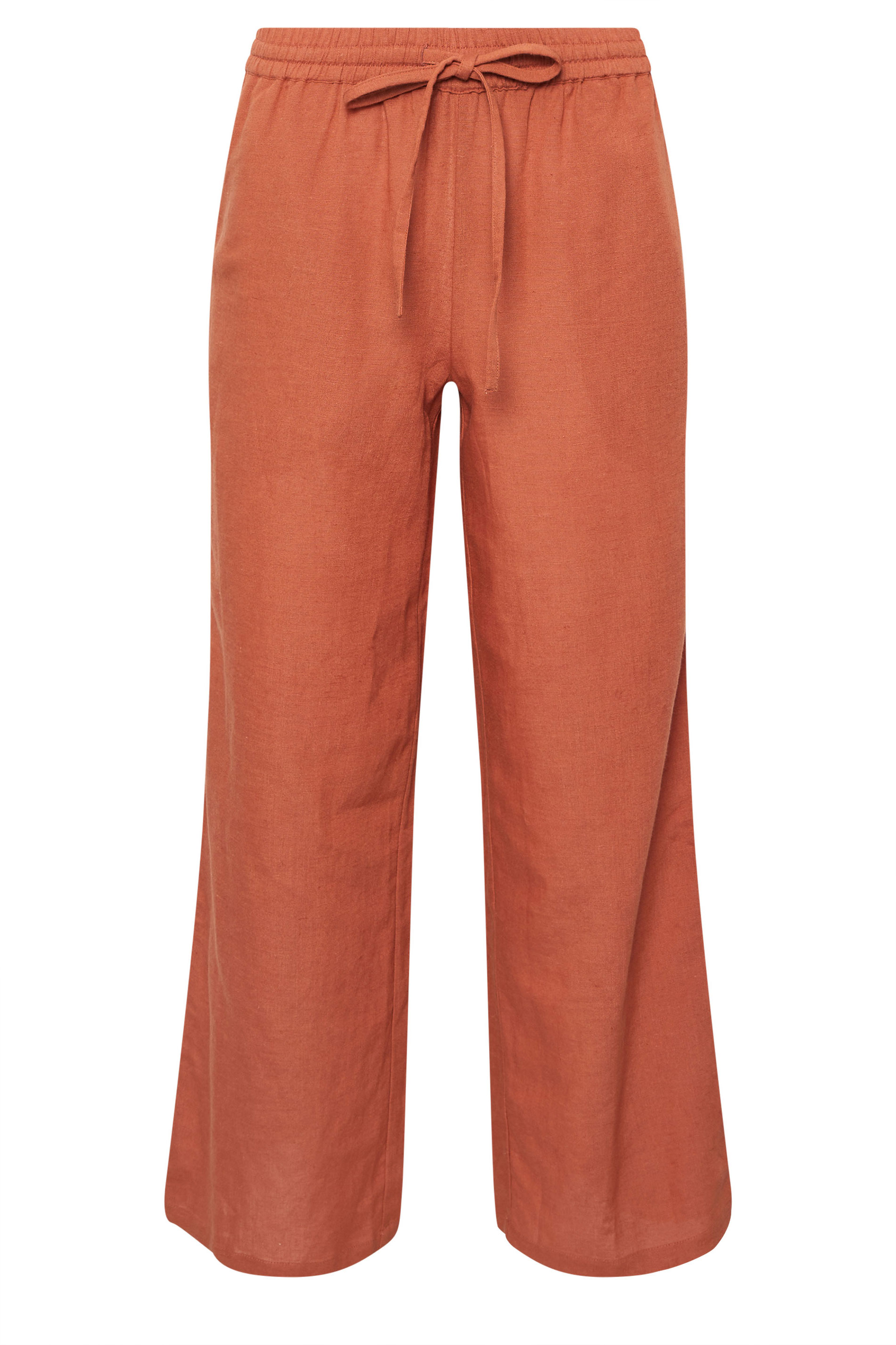 PixieGirl Petite Women's Rust Orange Linen Drawstring Wide Leg Trousers | PixieGirl 6