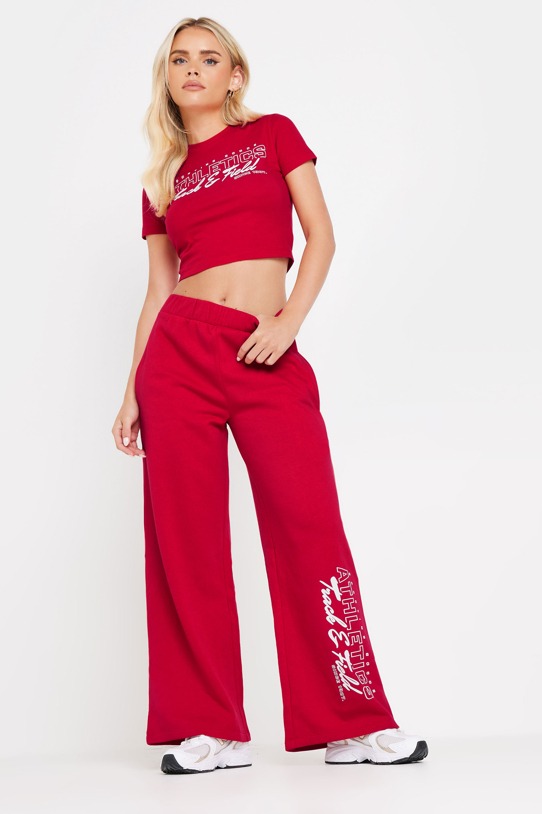 PixieGirl Petite Women's Red Athletics Wide Leg Jogger | PixieGirl 5