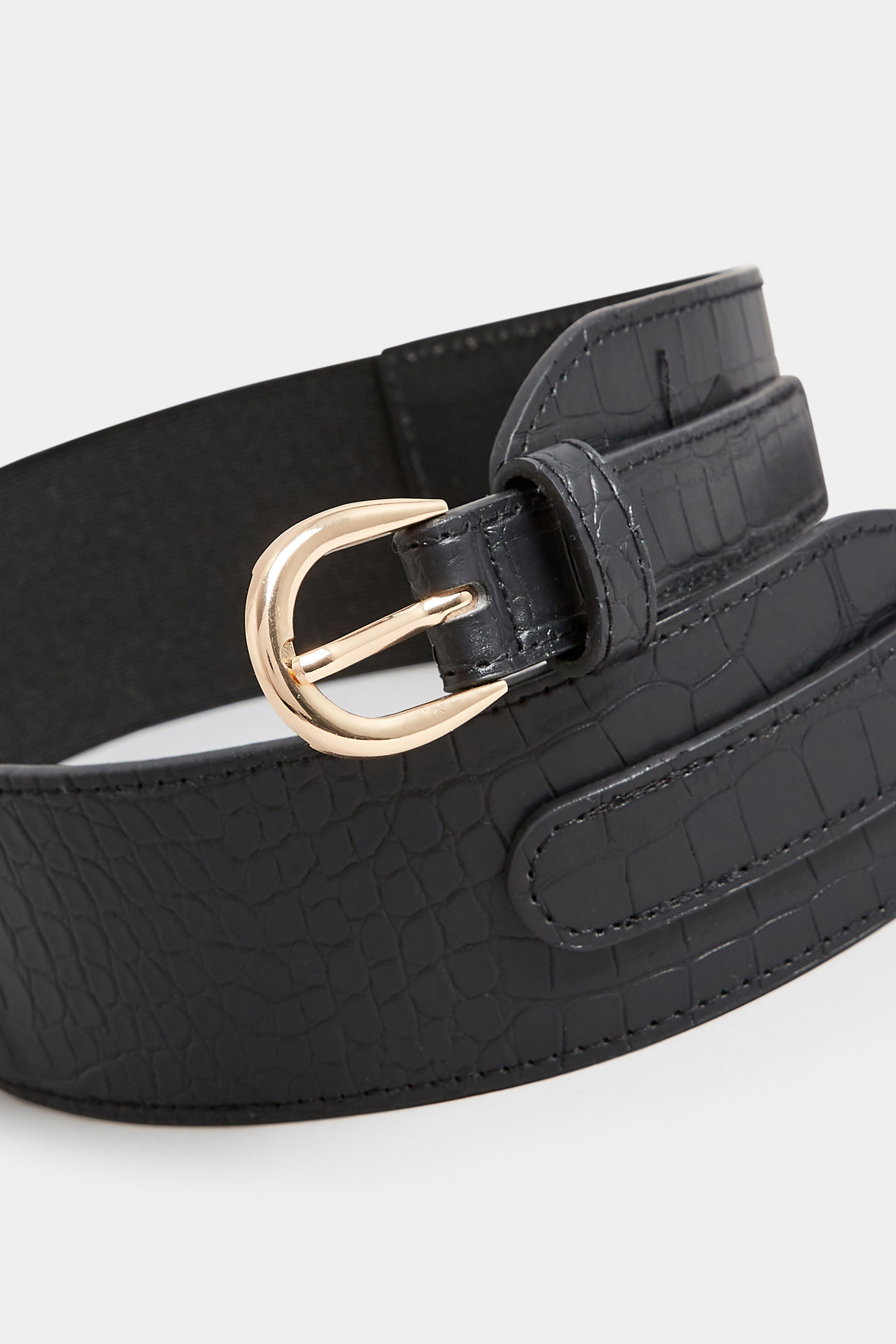 Black & Gold Croc Stretch Wide Belt | Yours Clothing 3