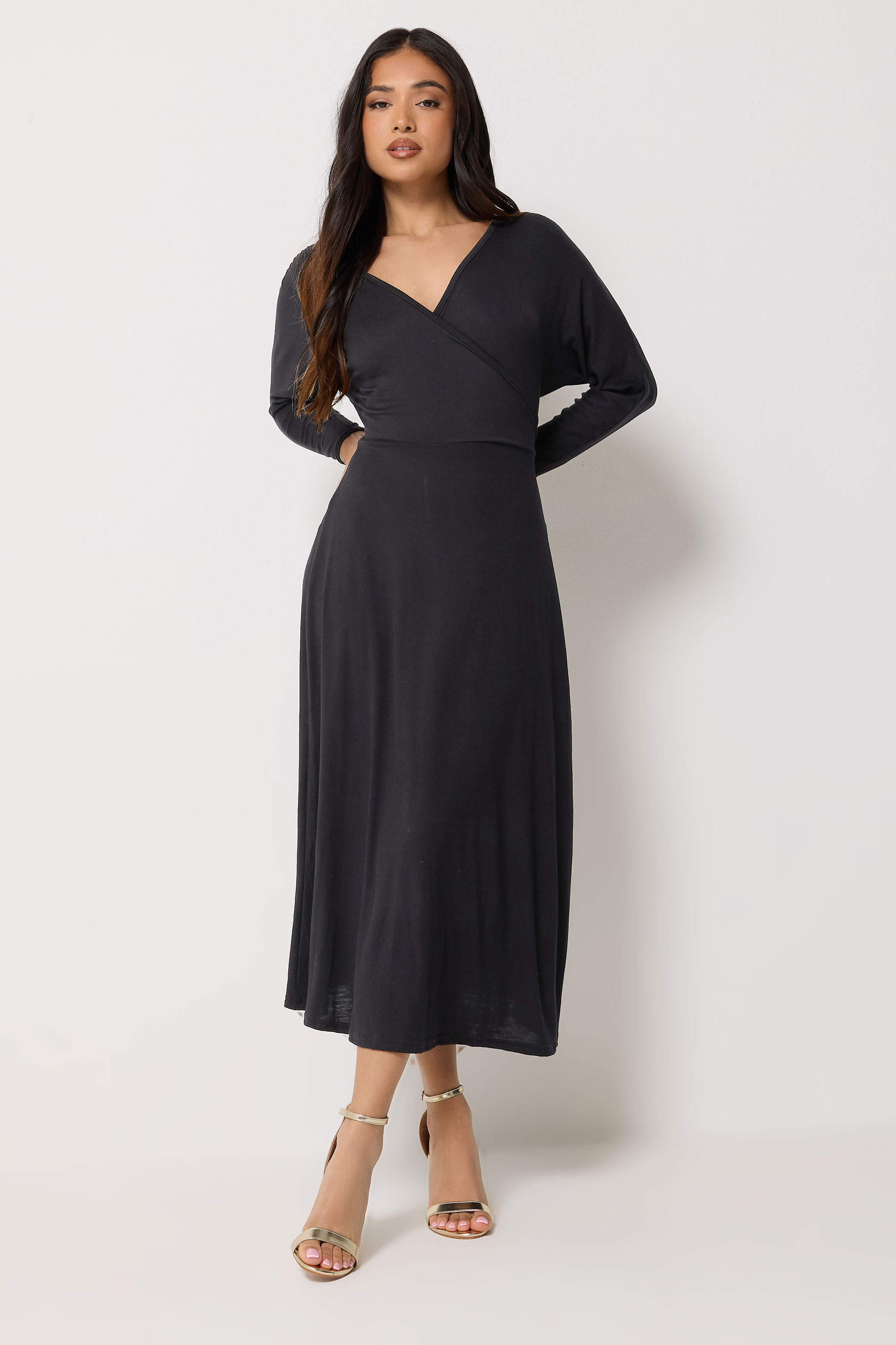 Pixiegirl Women's Black Petite Wrap Midi Dress Size 12