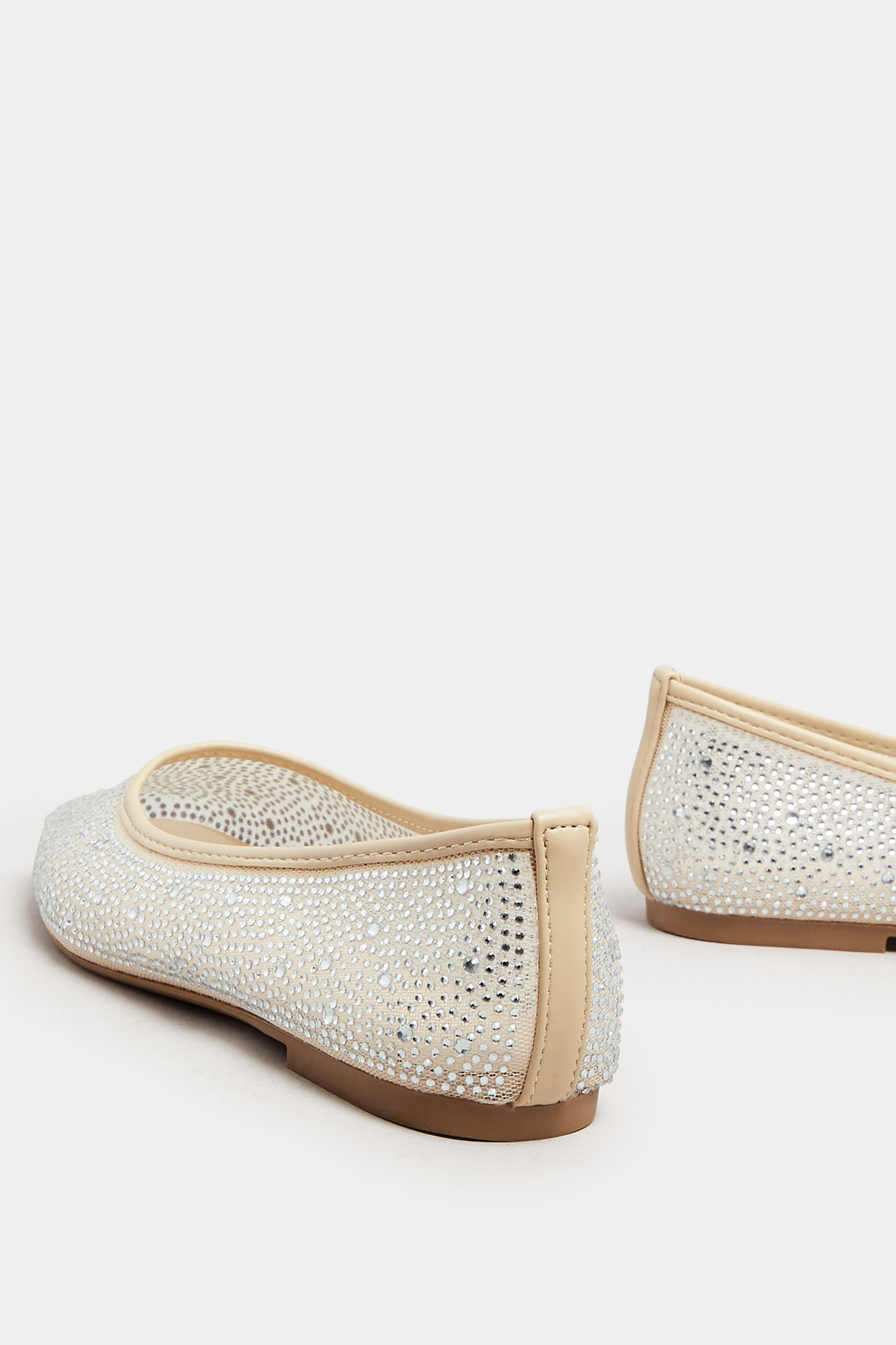 Nude Mesh Diamante Embellished Ballerina Pumps In Wide E Fit | Yours Clothing 4