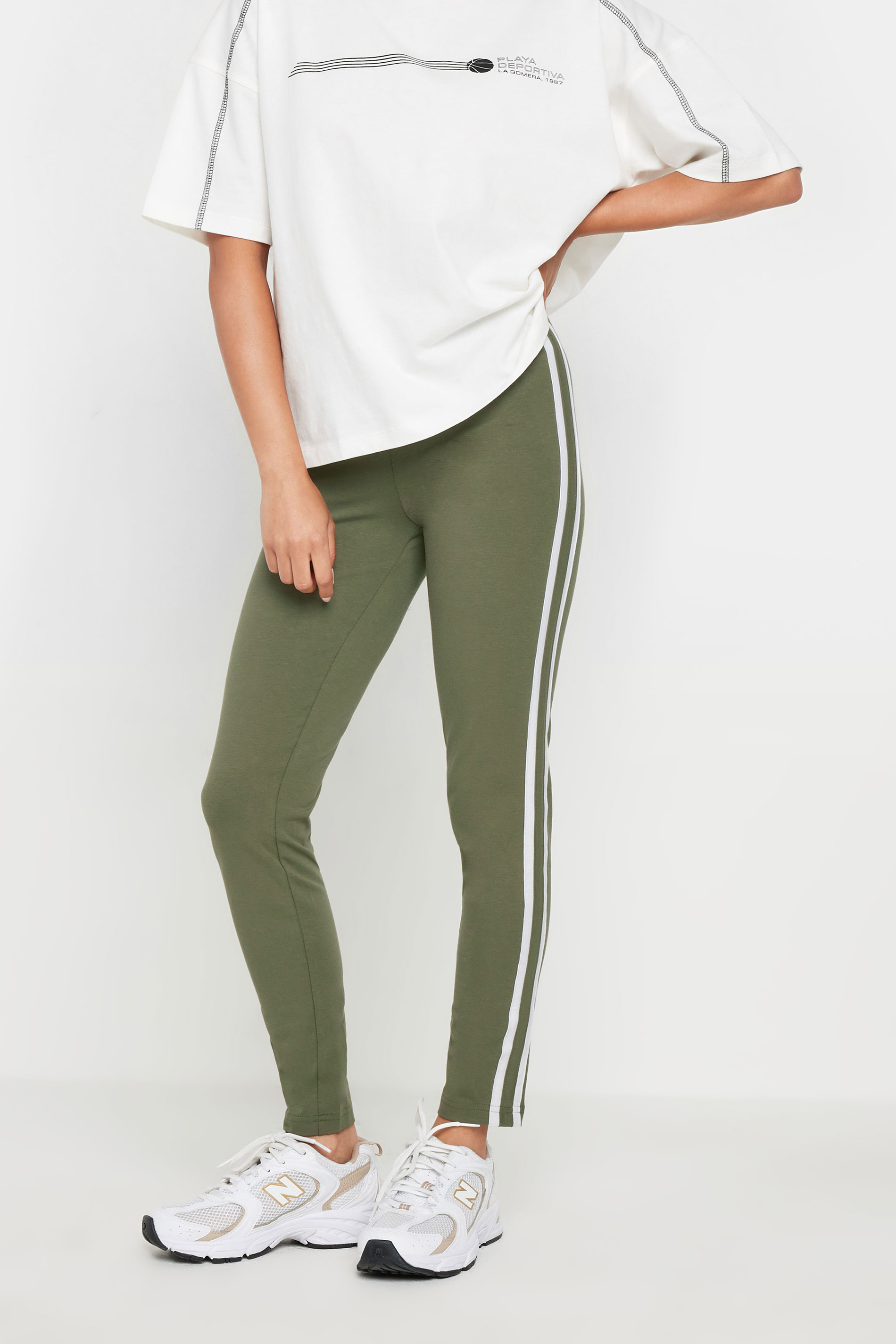 PixieGirl Khaki Green Side Stripe Leggings | PixieGirl 2