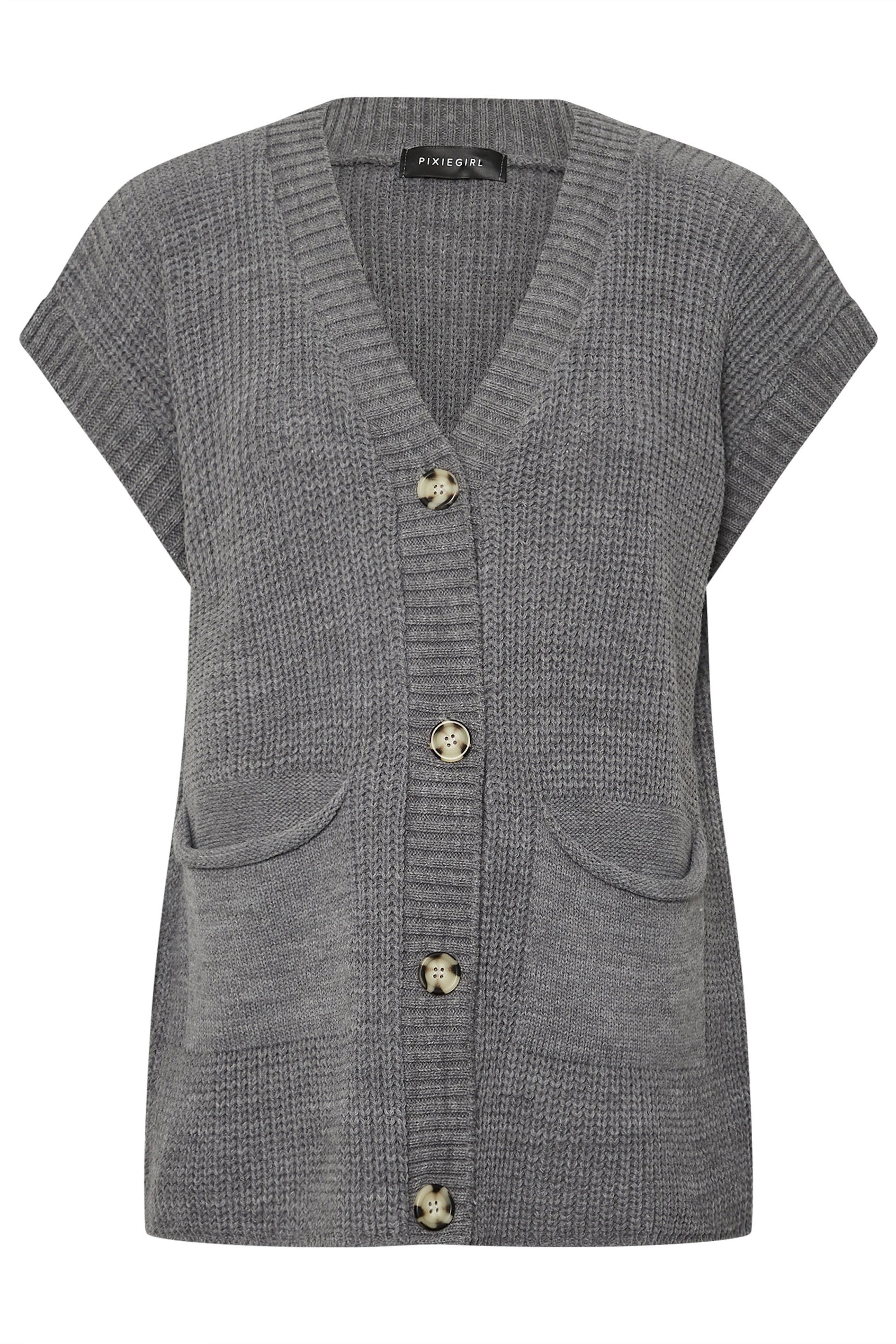 PixieGirl Petite Women's Grey Sleeveless Knit Cardigan | PixieGirl 5