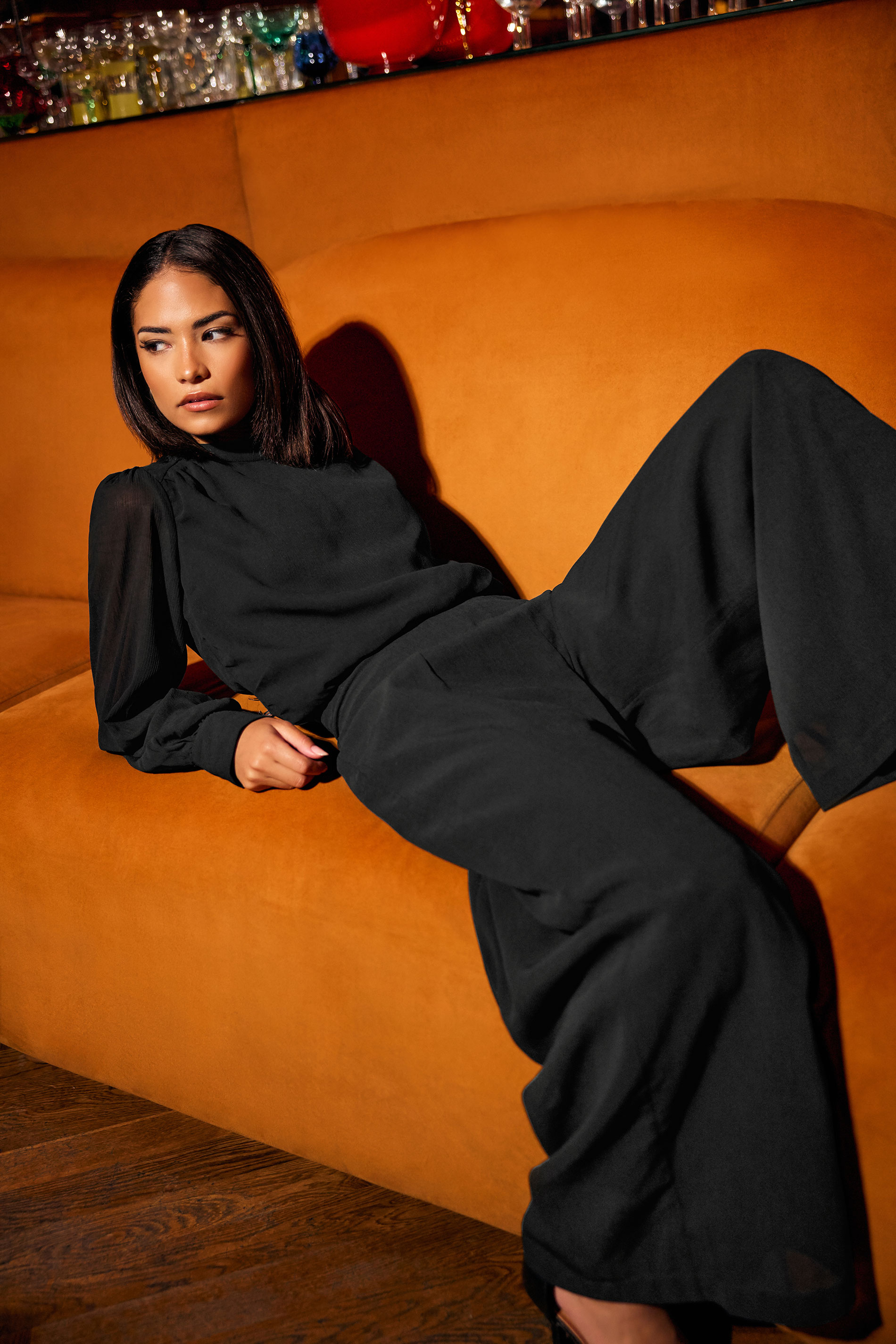 PixieGirl Petite Women's Black Chiffon Palazzo Trousers | PixieGirl 1