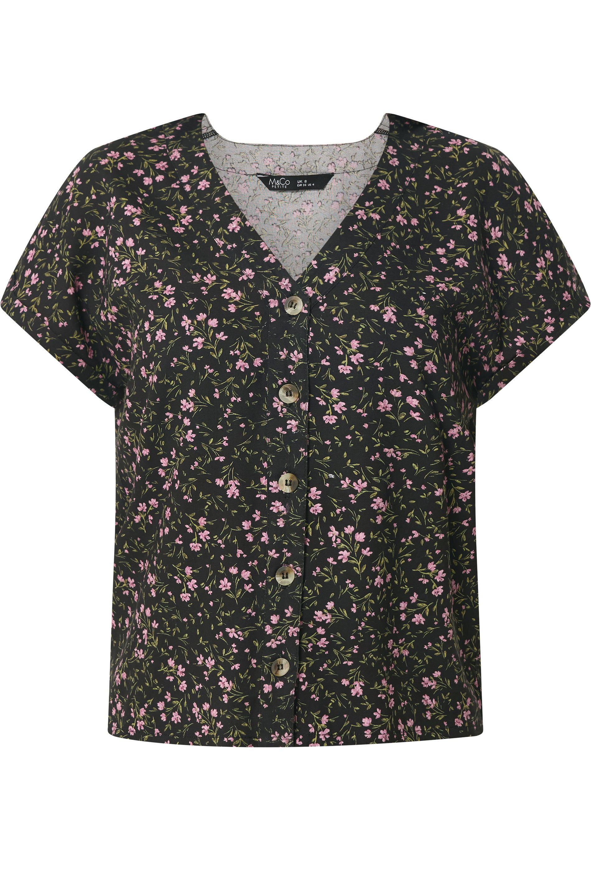 M&Co Petite Berry Purple Ditsy Floral Print Button Front Blouse | M&Co 5