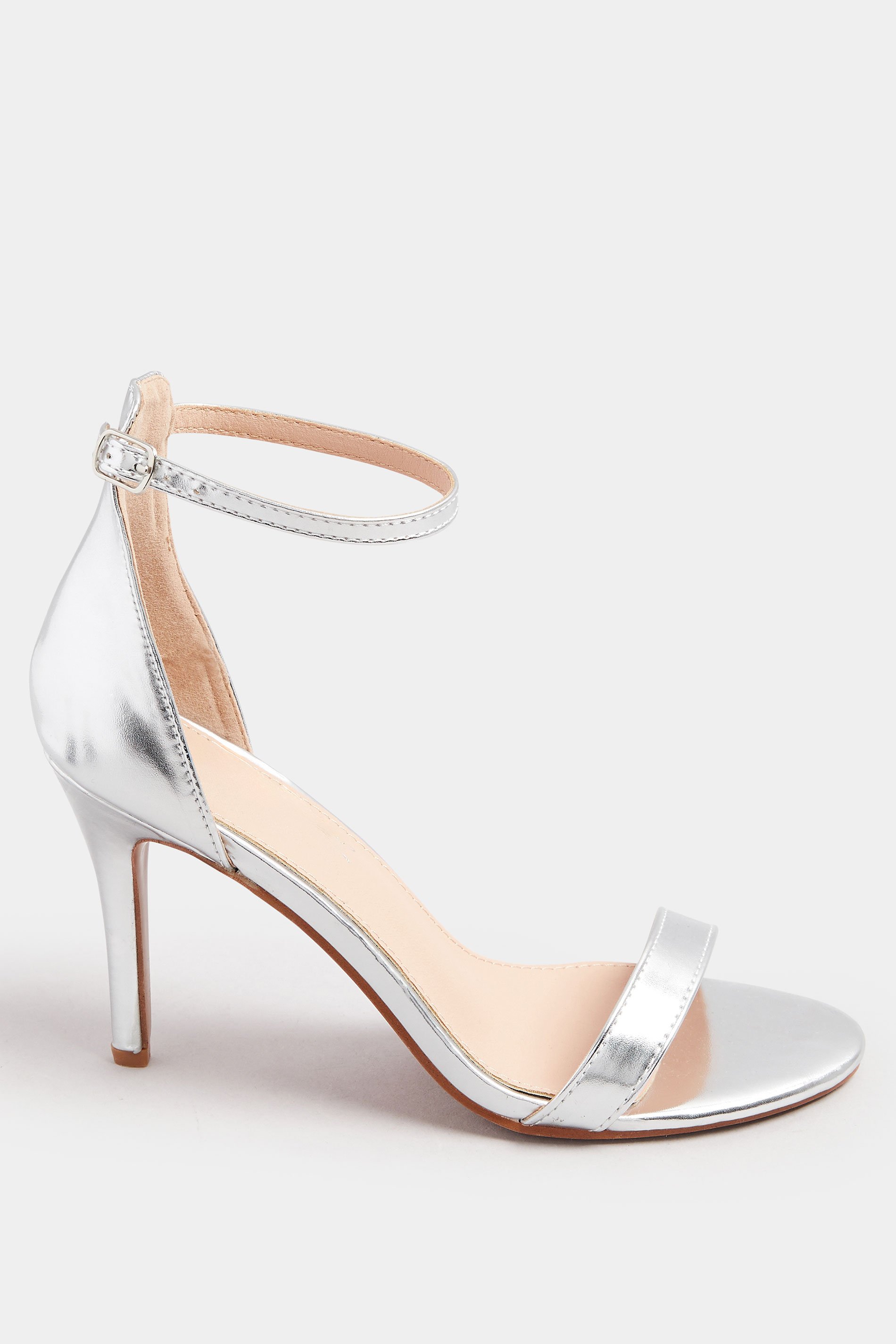 Silver Ankle Strap Heels In Wide E Fit | Yours Clothing 3
