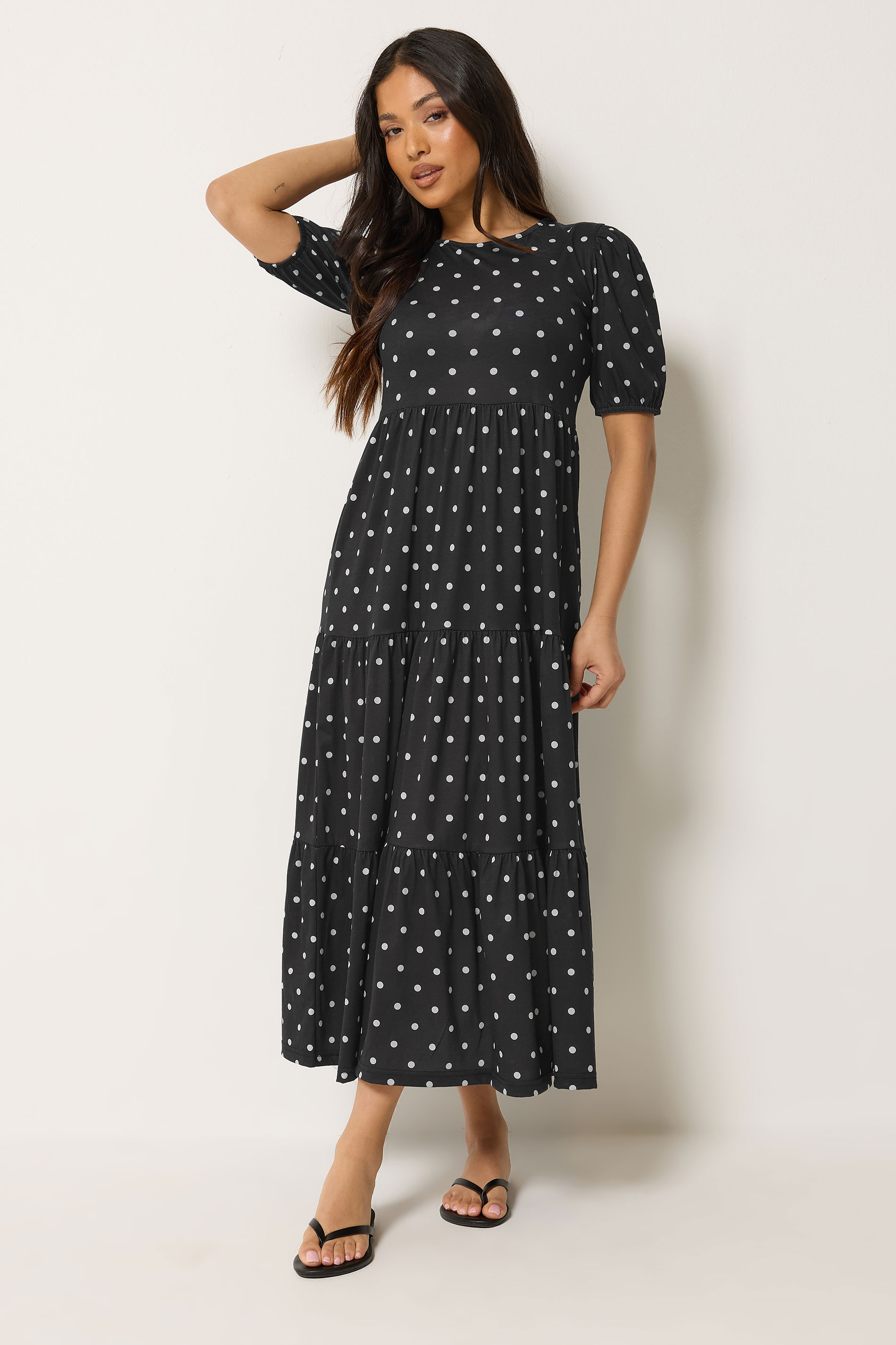 black polka dress for women PixieGirl Petite Women's Dot Tiered Maxi Mini length category:Dresses short white sequin dress Linen:White