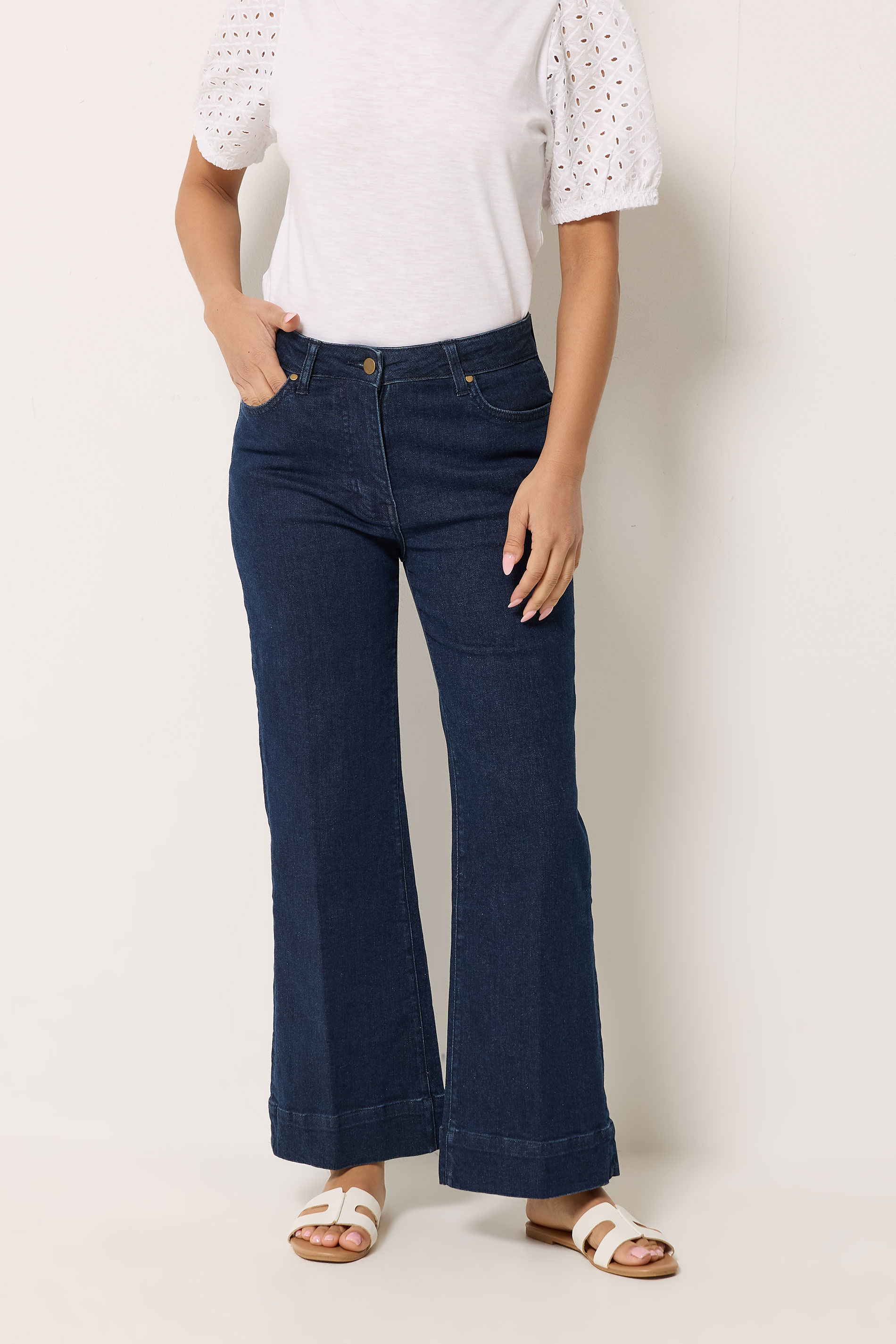 M&Co Dark Indigo Blue Flare Jeans | M&Co 1