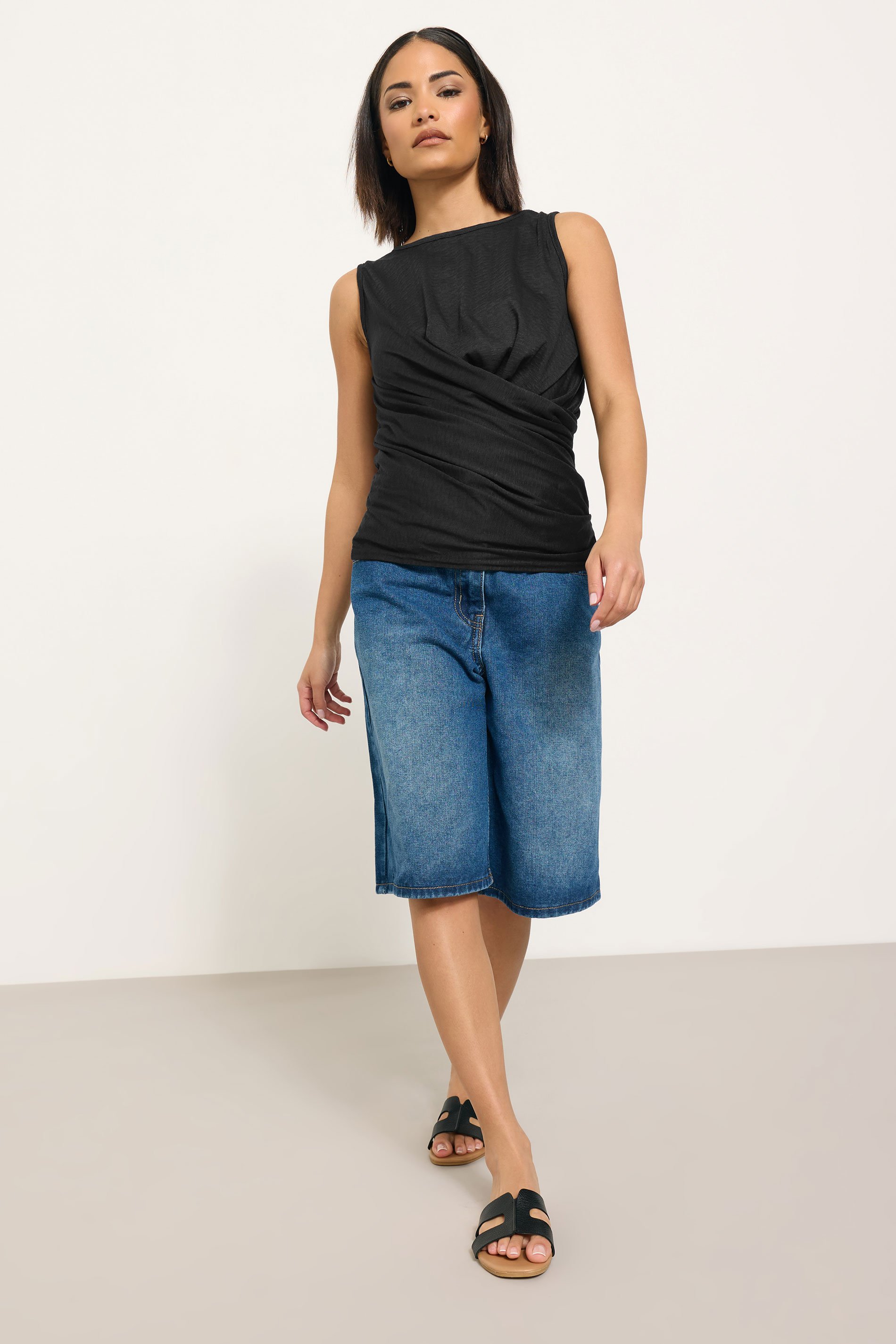 PixieGirl Petite Womens Black Drape Front Vest Top | PixieGirl 2