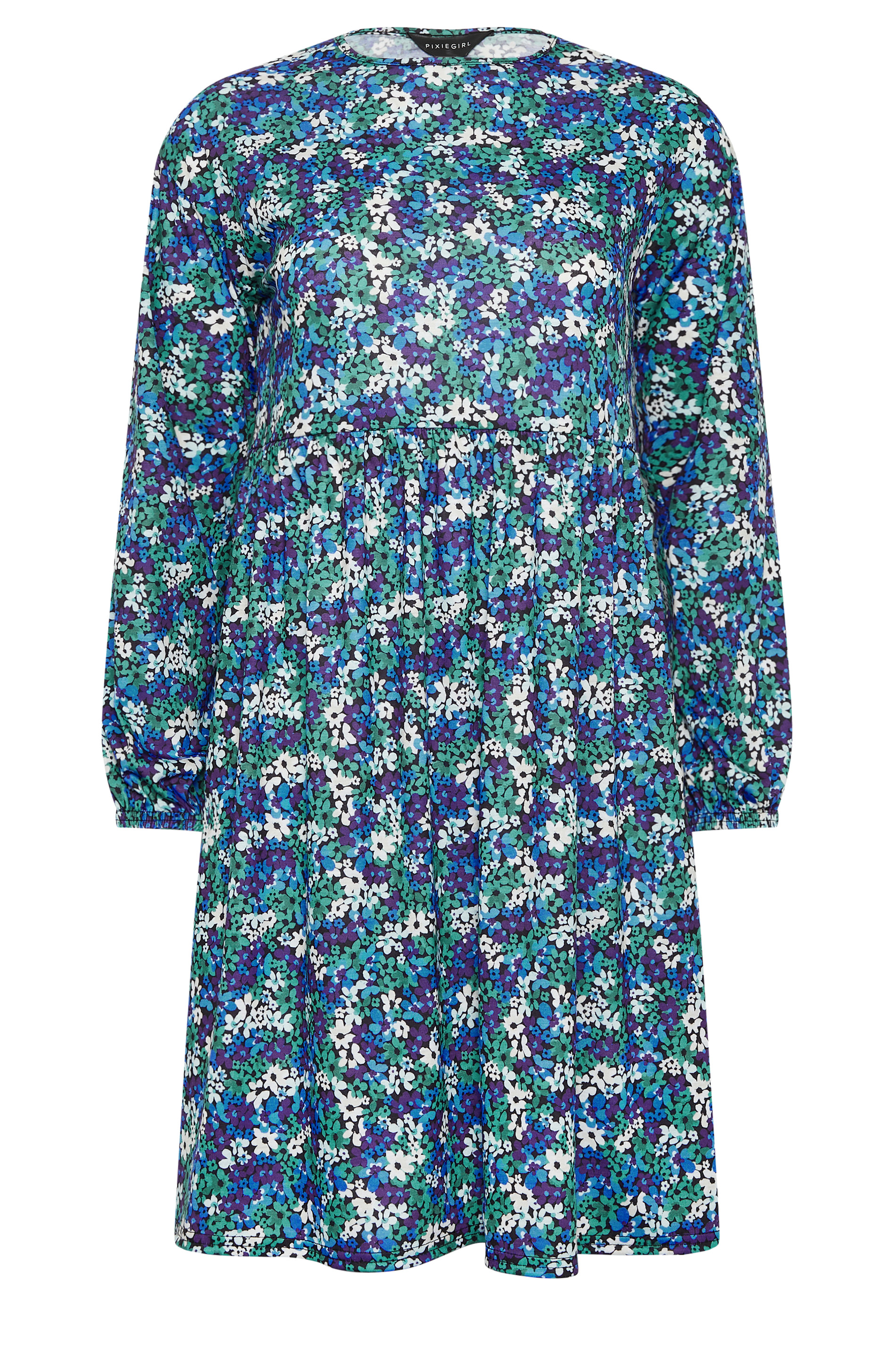 Petite Blue Ditsy Print Long Sleeve Smock Dress | PixieGirl 6
