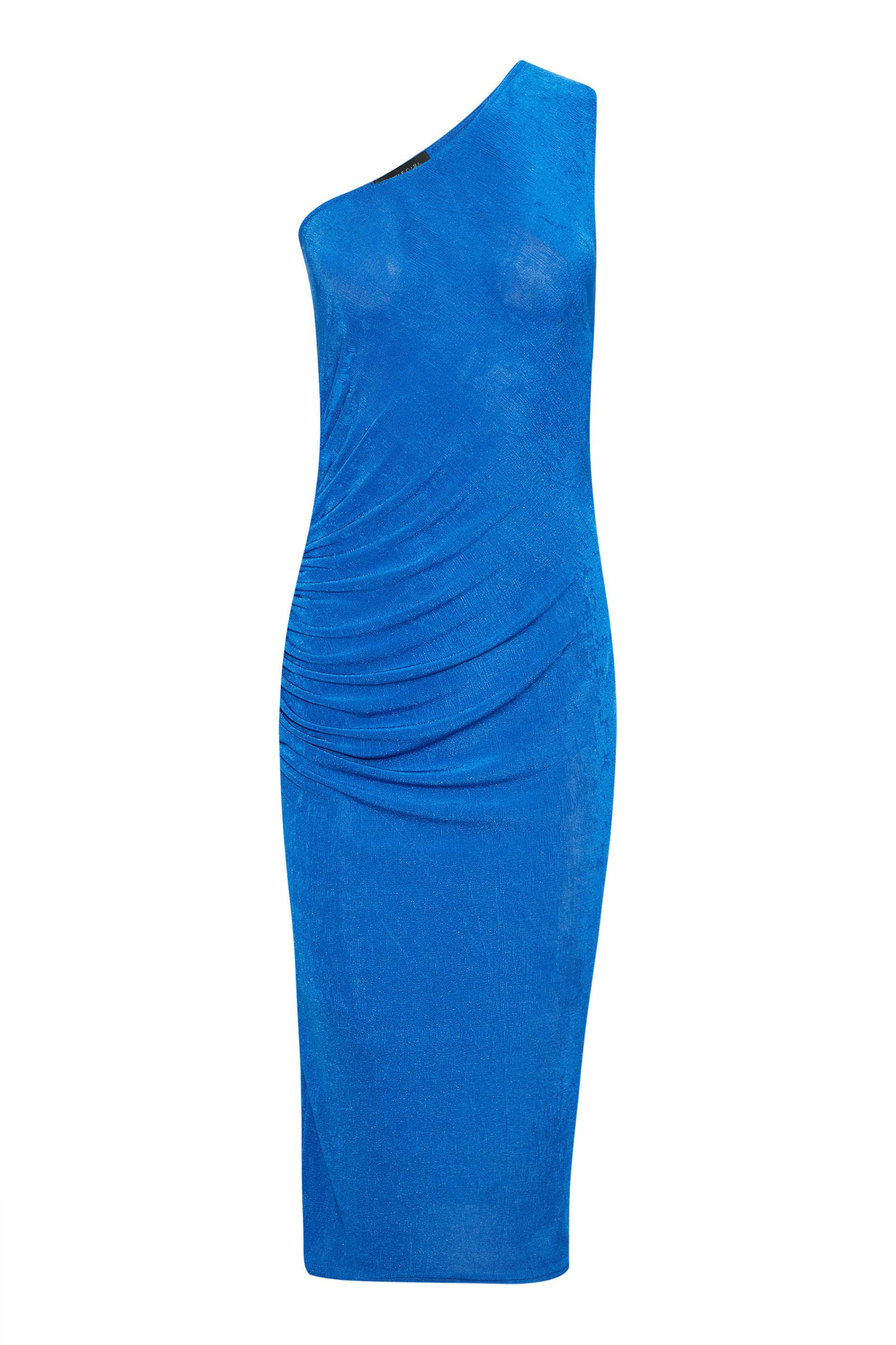 Petite Cobalt Blue Ruched One Shoulder Midi Dress | PixieGirl 6