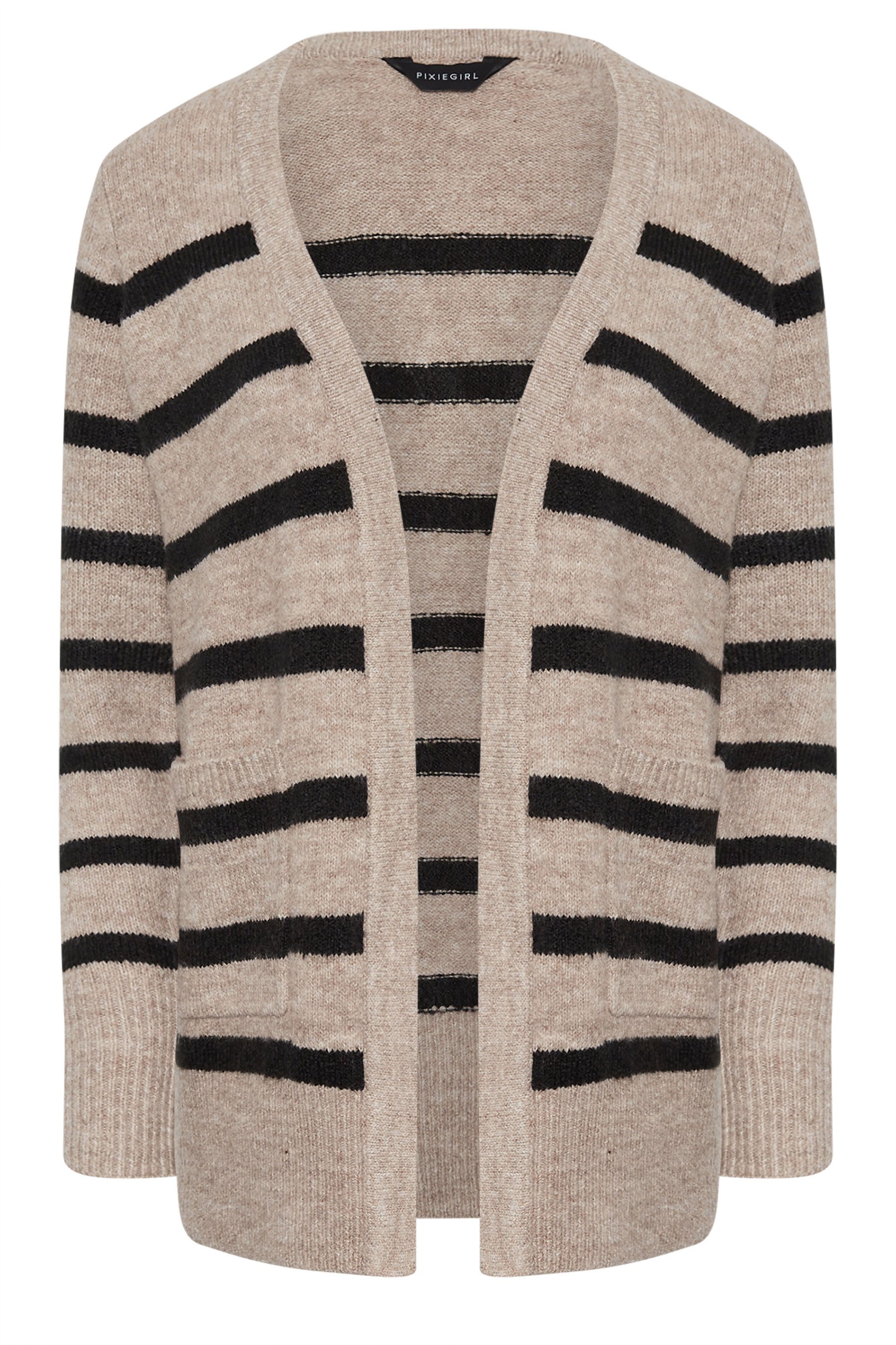 PixieGirl Beige Brown & Black Stripe Midi Cardigan | PixieGirl  5