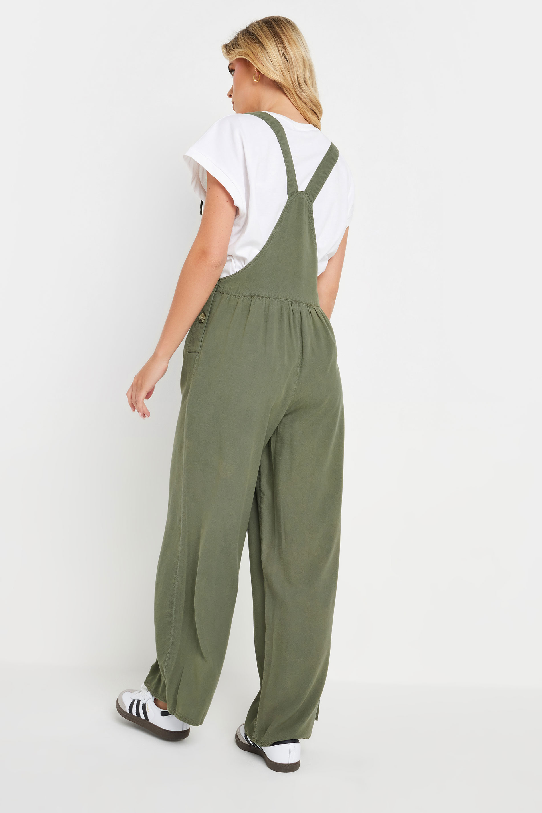 PixieGirl Petite Women's Green Acid Wash Wide Leg Dungarees | PixieGirl 4